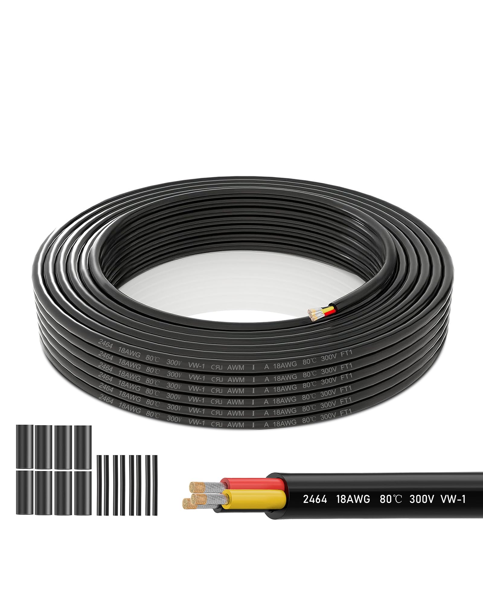 18 Gauge 3 Core Wire, Black, 49.21FT