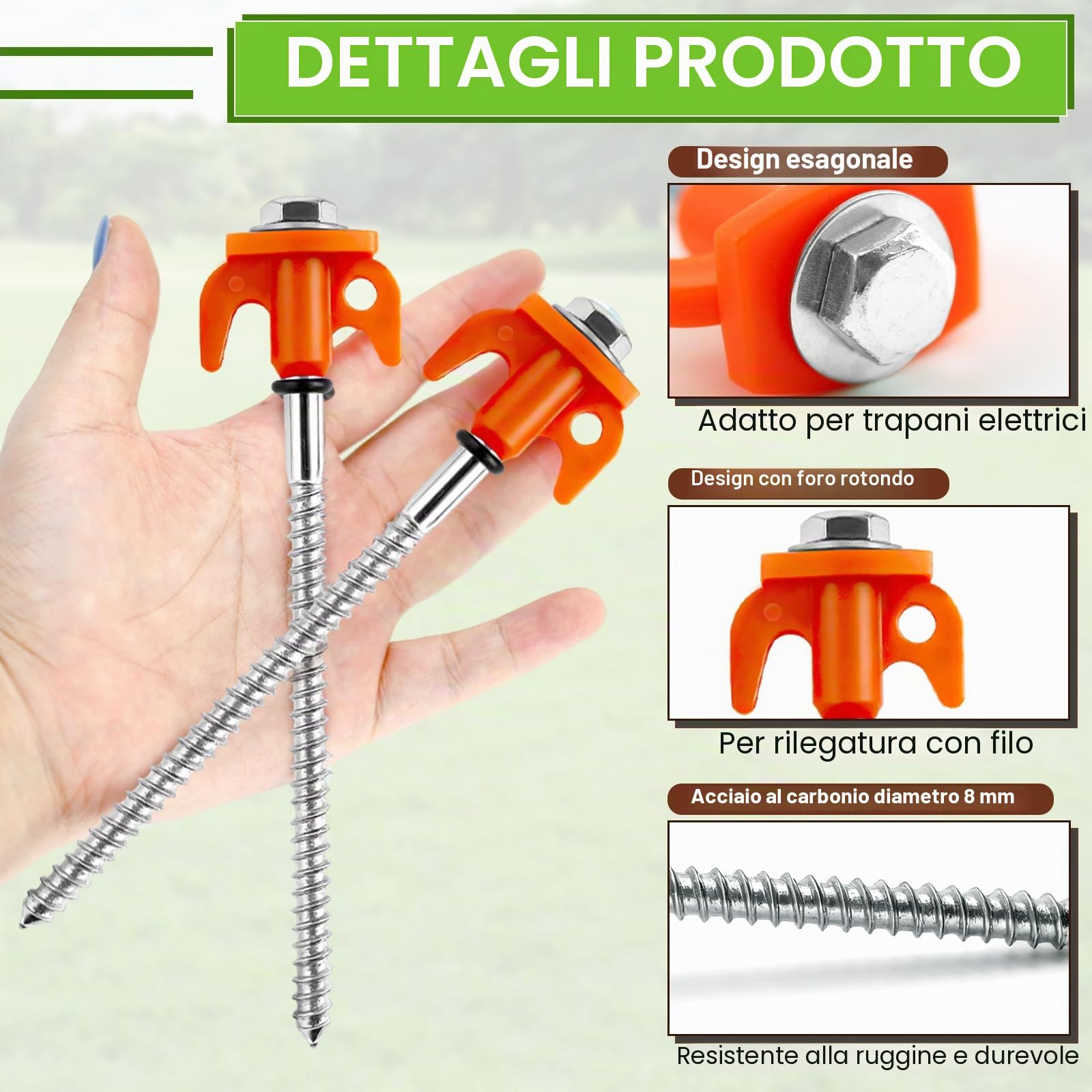 HA BIN 12x Picchetti per Tenda 20cm a Vite – Chiodi da Terra in Acciaio con Filettatura, Picchetti da Campeggio Antivento con Bussola Esagonale, Estrattore, Corde & Borsa – per Tende e Ombrellone