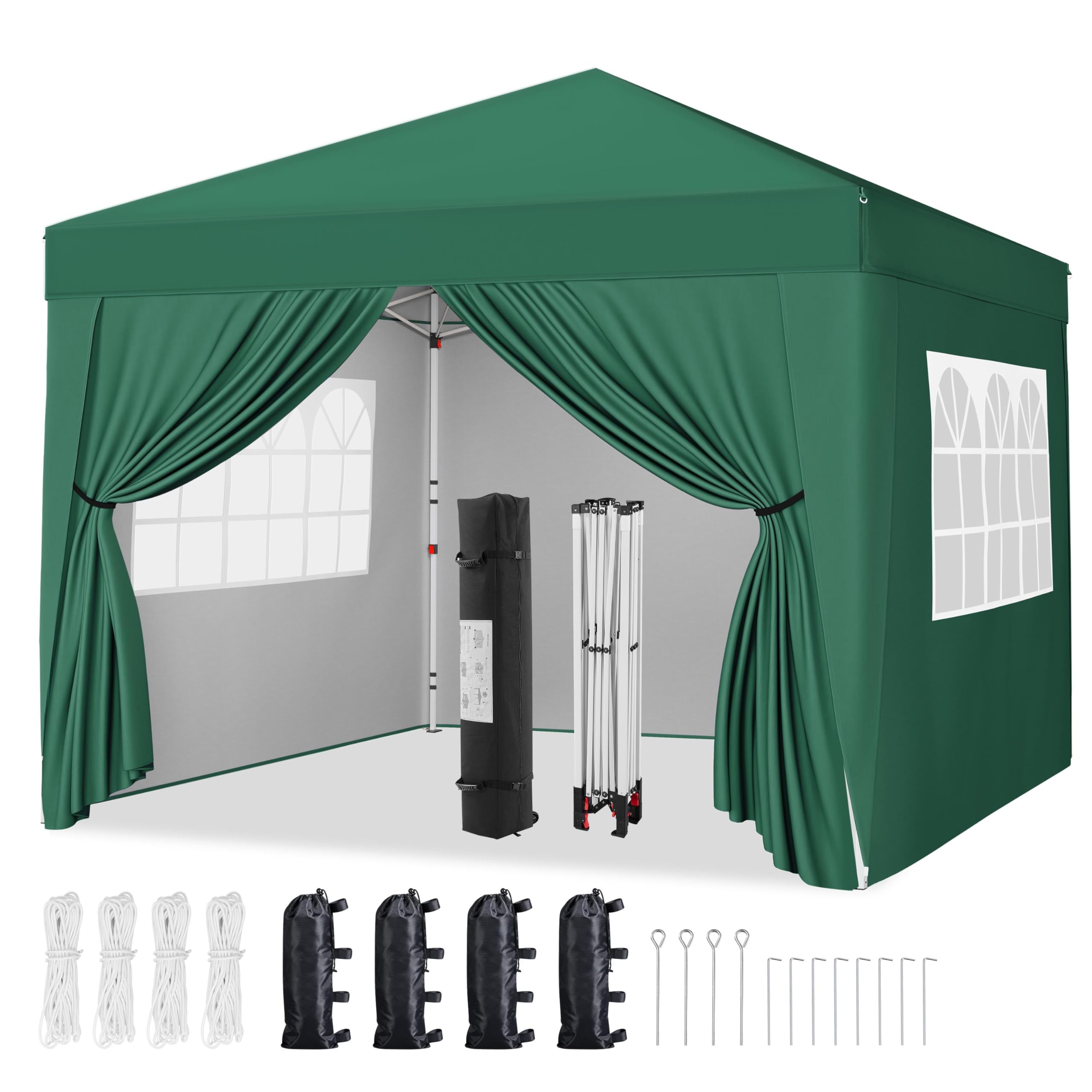 Yaheetech Pop-Up Gazebo 3x3 with 4 Removable Side Panels, Silver-costed Oxford Marquee Canopy with Wheeled Bag & Sandbags, Metal Frame Shelter Tent for Outdoor Garden Party Camping, Dark Green — image 1