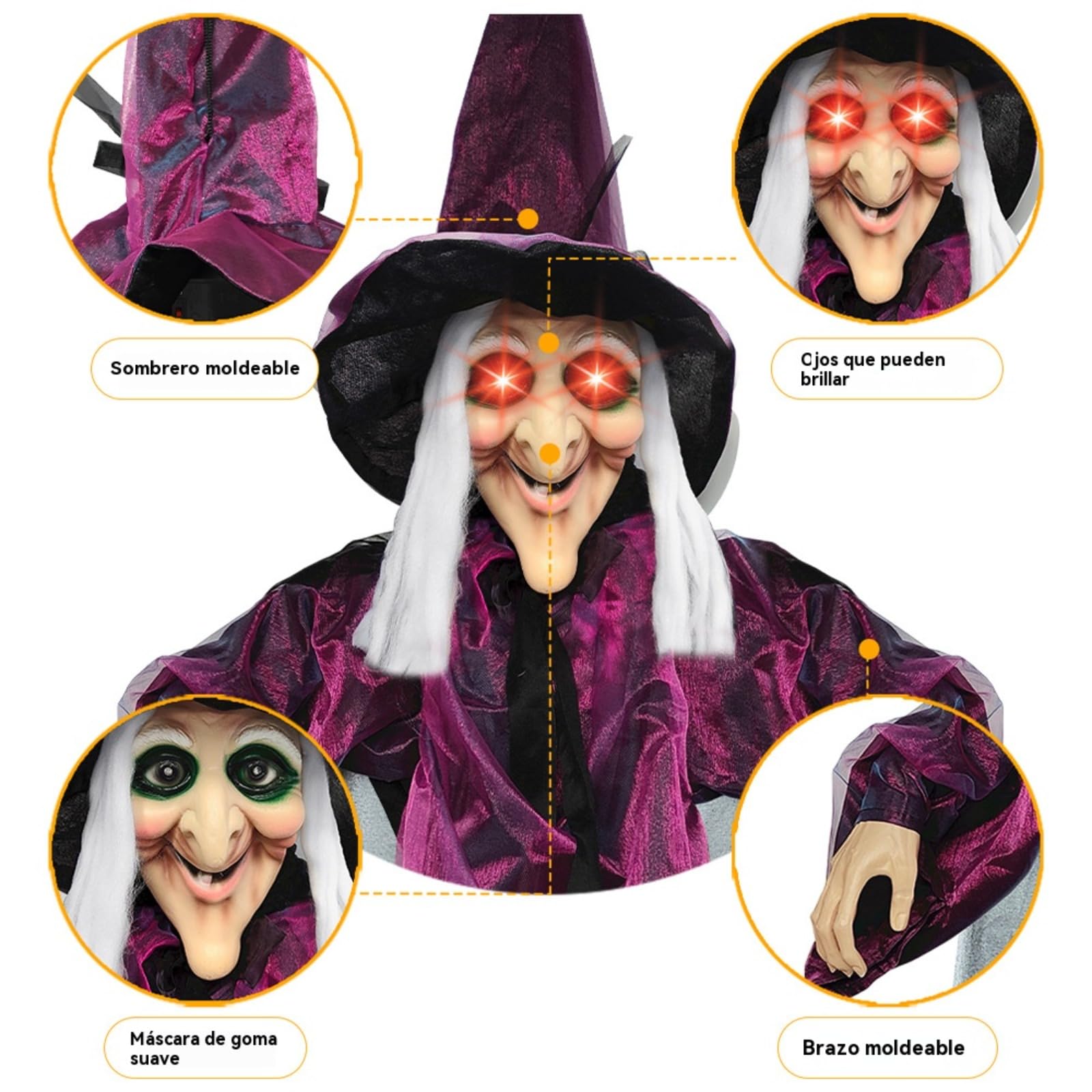 Decoración De Brujas De Halloween,180cm,Muñeca Bruja con Sensor De Movimiento Y Ojos LED Parpadeantes,Decoración Terrorífica para Exteriores De Vac Ciones para Que Proyectan Una Inquieta