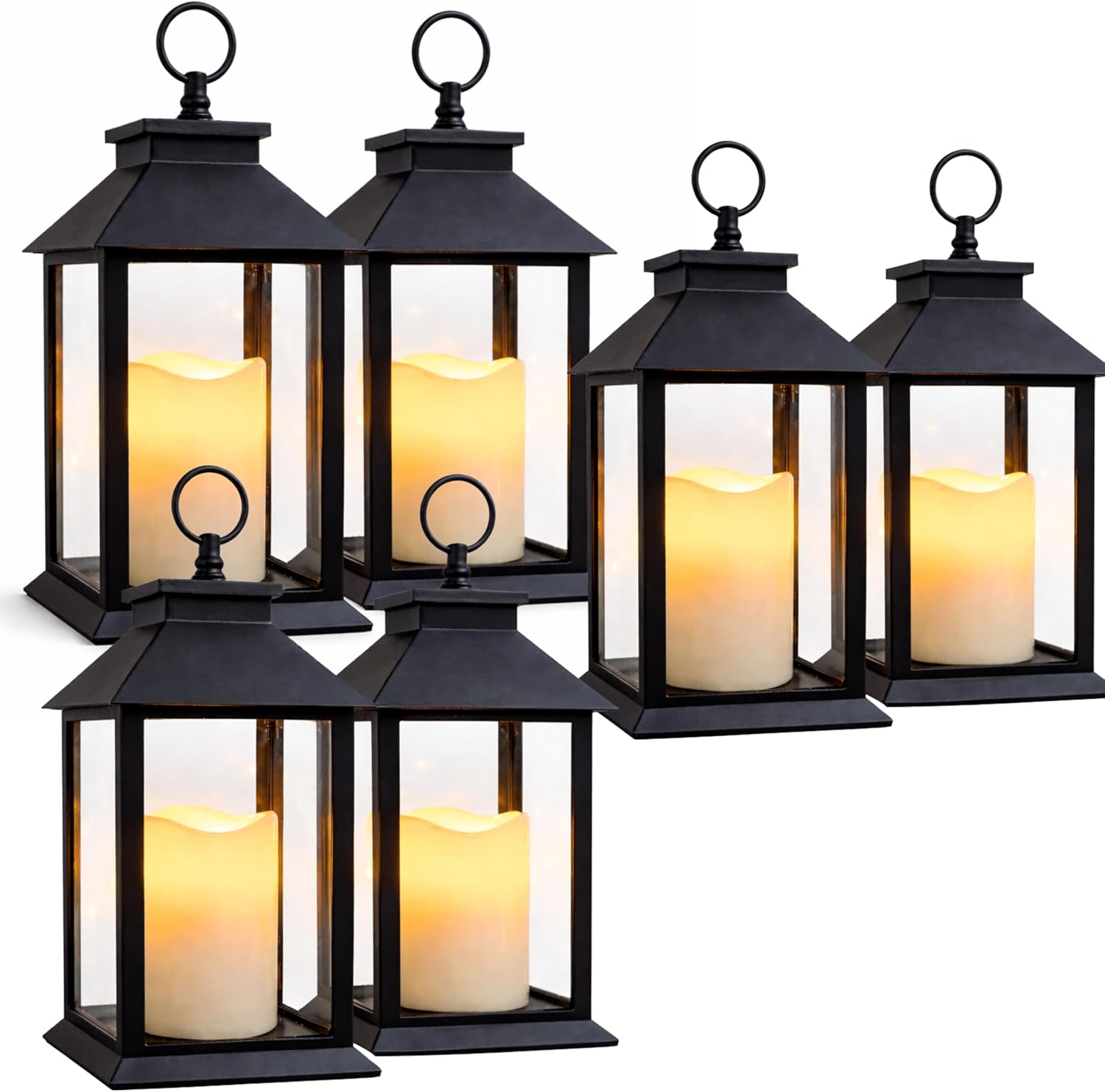 Black Lanterns Decorative Set of 2 with LED Candles – Outdoor & Indoor Lantern Decor – 13” Farmhouse Lanterns with 4 Hour Timer and Remote Control – Hanging or Tabletop Patio Porch Home Decor