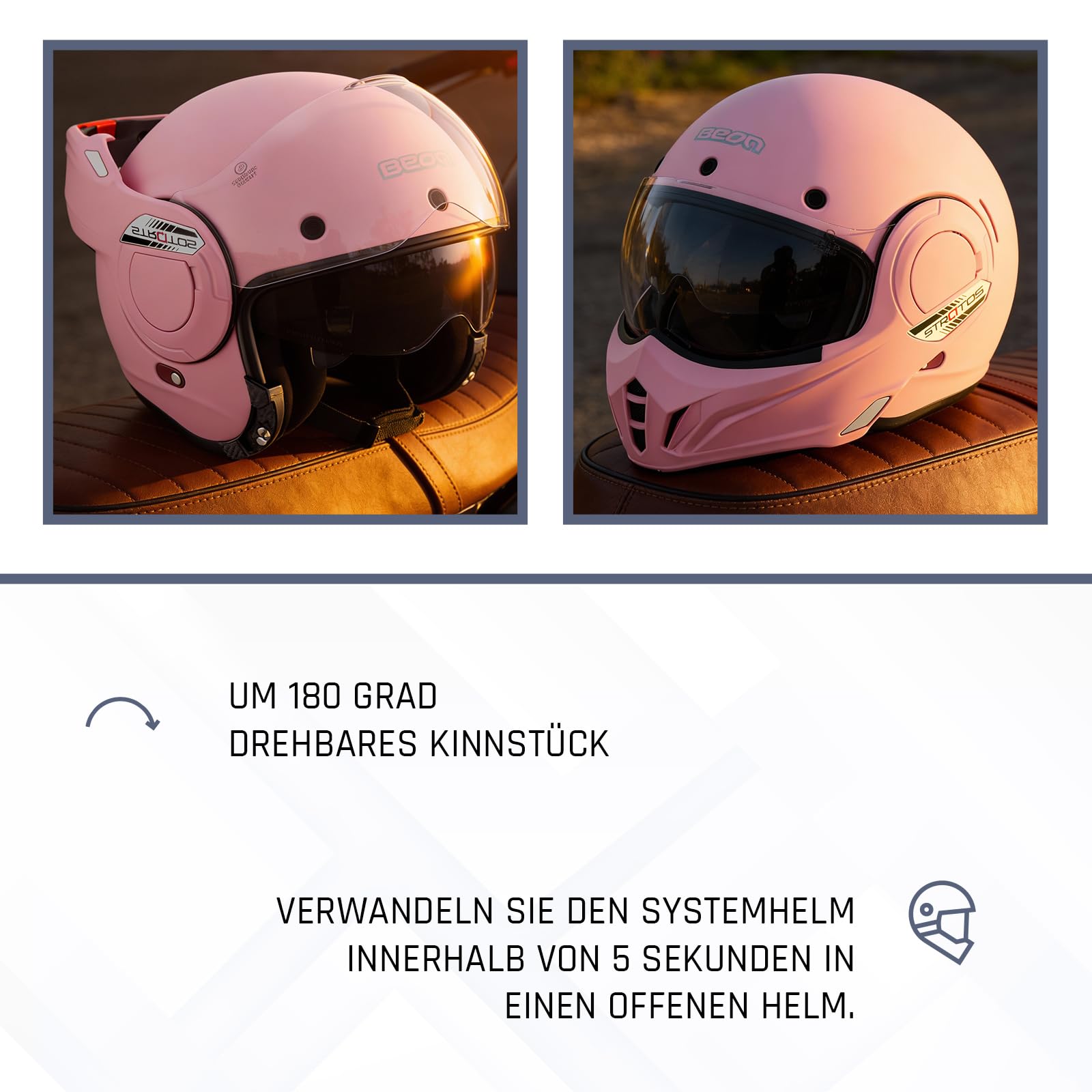 BEON Stratos Motorradhelm - Systemhelm Klapphelme mit Visier und Sonnenblende - Rollerhelm Sonnenblende - Motorrad Helm Damen & Herren - Integralhelm 180° Klappbar - Anti-Kratz-Visier - S