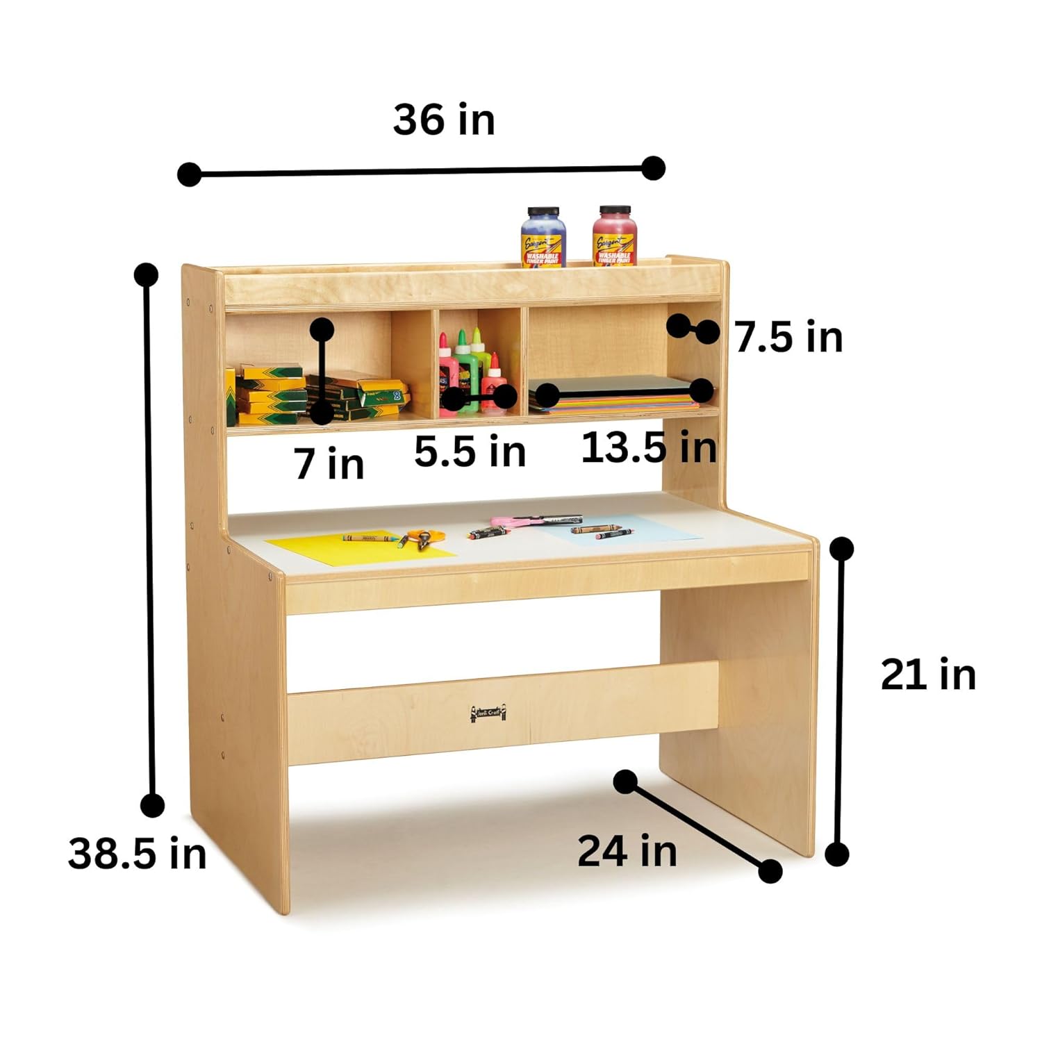 Kids' Dual Writing Desk with Storage Shelves, Light Brown Wood