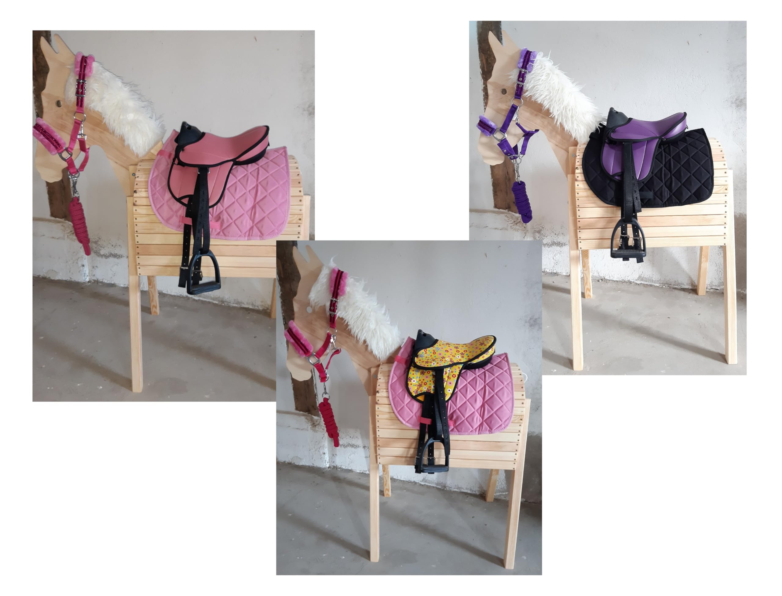 HKM Shettysattel Set inkl. Glitzer Plüsch Halfter & Führstrick ideal auch für Holzpferd (lila)