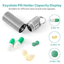 Pill case, Titanium Pill Box Keychain - 100% Waterproof Medicine Organizer, Keychain Pill Container for Emergency Pills, Outdoor Travel Camping