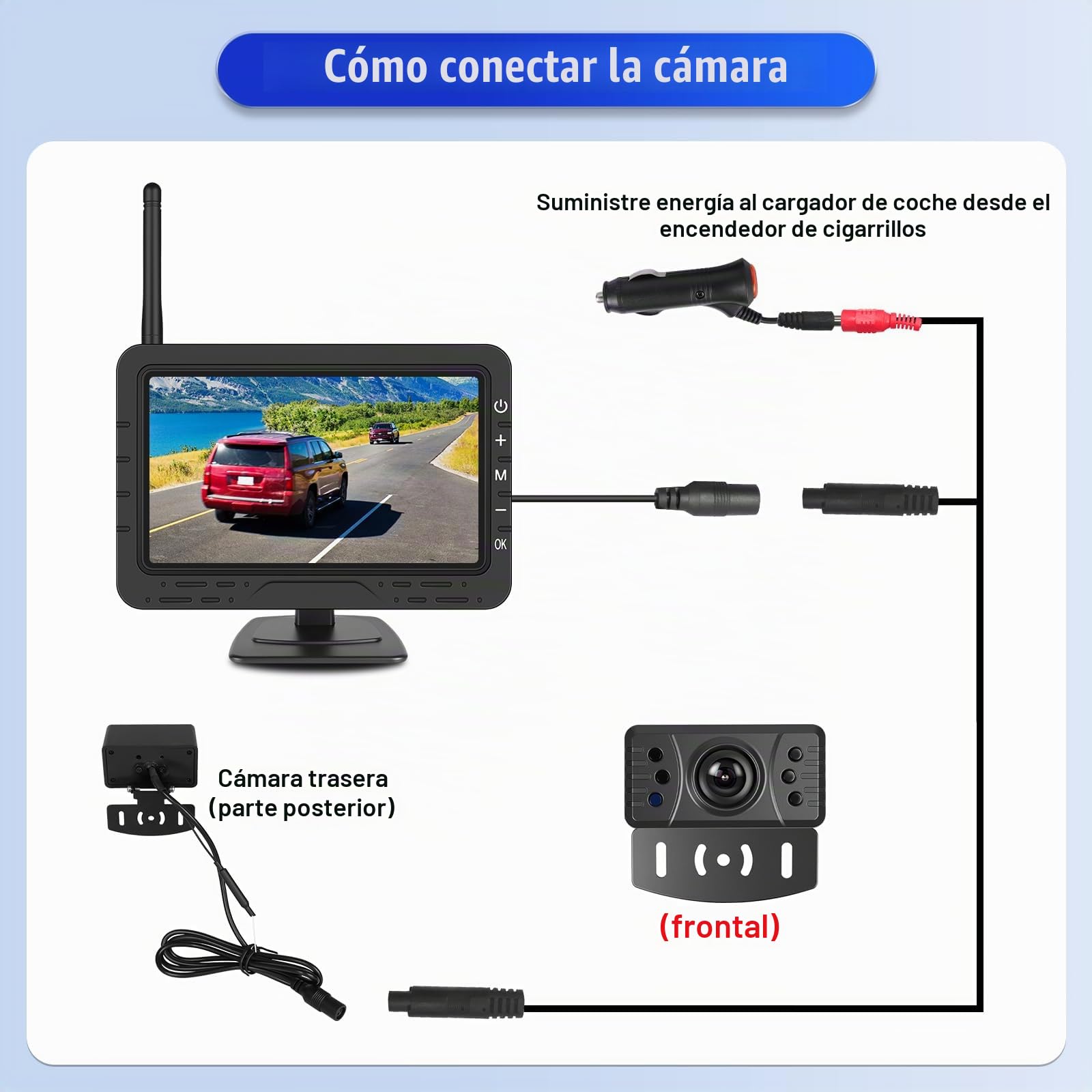 OiLiehu Digital Inalámbrica Cámara Visión Trasera, Cámara Visión Nocturna Infrarroja IP68, Cámara Visión Trasera inalámbrica 1080P con Monitor IPS 4,3", con línea Auxiliar Marcha Atrás