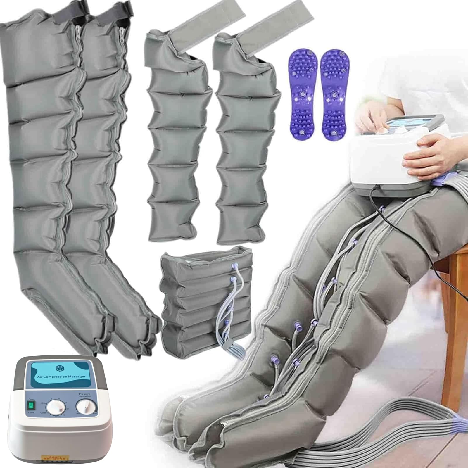 Masażer do leczenia obrzęku lipidowego nóg z 6 komorami powietrznymi, elektryczne buty uciskowe do drenażu limfatycznego, masażery łydek na ból i krążenie, masażer całego ciała, talii, nóg i rami