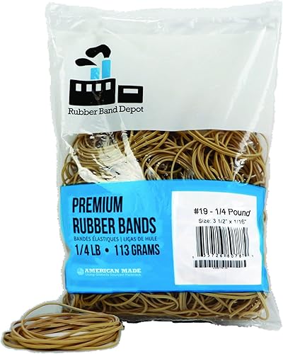 Bandas de goma, Depósito de bandas de goma, Tamaño #19, Aproximadamente 335 bandas de goma por bolsa, Medidas de la banda de goma: 3-1/2" x 1/16'' -