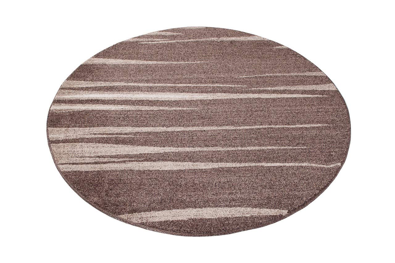 TAPISO Sari dywan okrągły ciemnobrązowy beżowy nowoczesny paski melanżowy design salon sypialnia Ökotex 150 x 150 cm