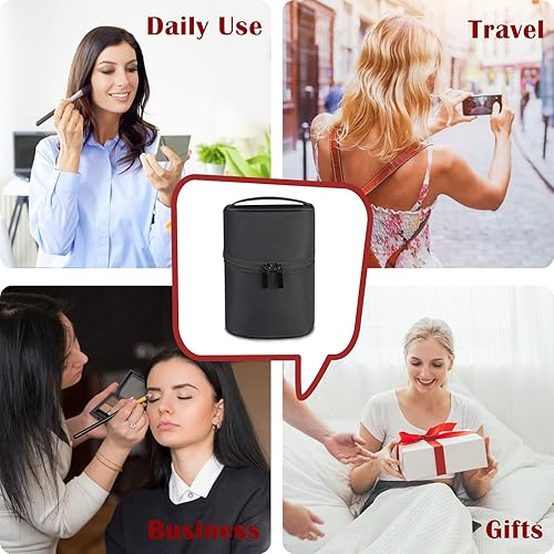 Miniatura 5 de Gloppie Bolsa de maquillaje, bolsa de cosméticos de viaje, soporte portátil para brochas de maquillaje, estuche de maquillaje negro, resistente al