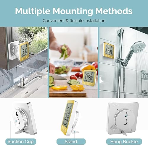 Miniatura 2 de KADAMS Reloj de pared digital para baño, ducha, cocina, temporizador con alarma, resistente al agua para rociar agua, temporizador de pantalla