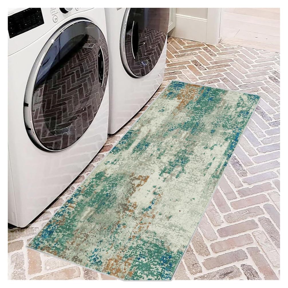 Tappeto Passatoia Cucina Antiscivolo 4 Metro Tappeto Lungo per Corridoio Lavabile Tappeti Runner Ingresso Morbido con Motivo Astratto Verde, grigio80x400cm