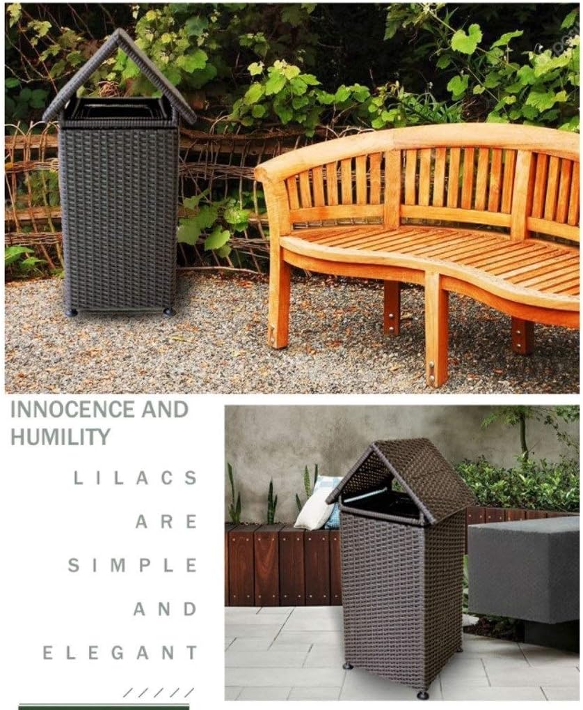 Waste Bins,Rrubbish Bin Outdoor Trash Can Household Outdoor Garden Resin Wicker Trash Can, Large, Inner Barrel Separation, Suitable for Park Hotel School Heavy Trash Can