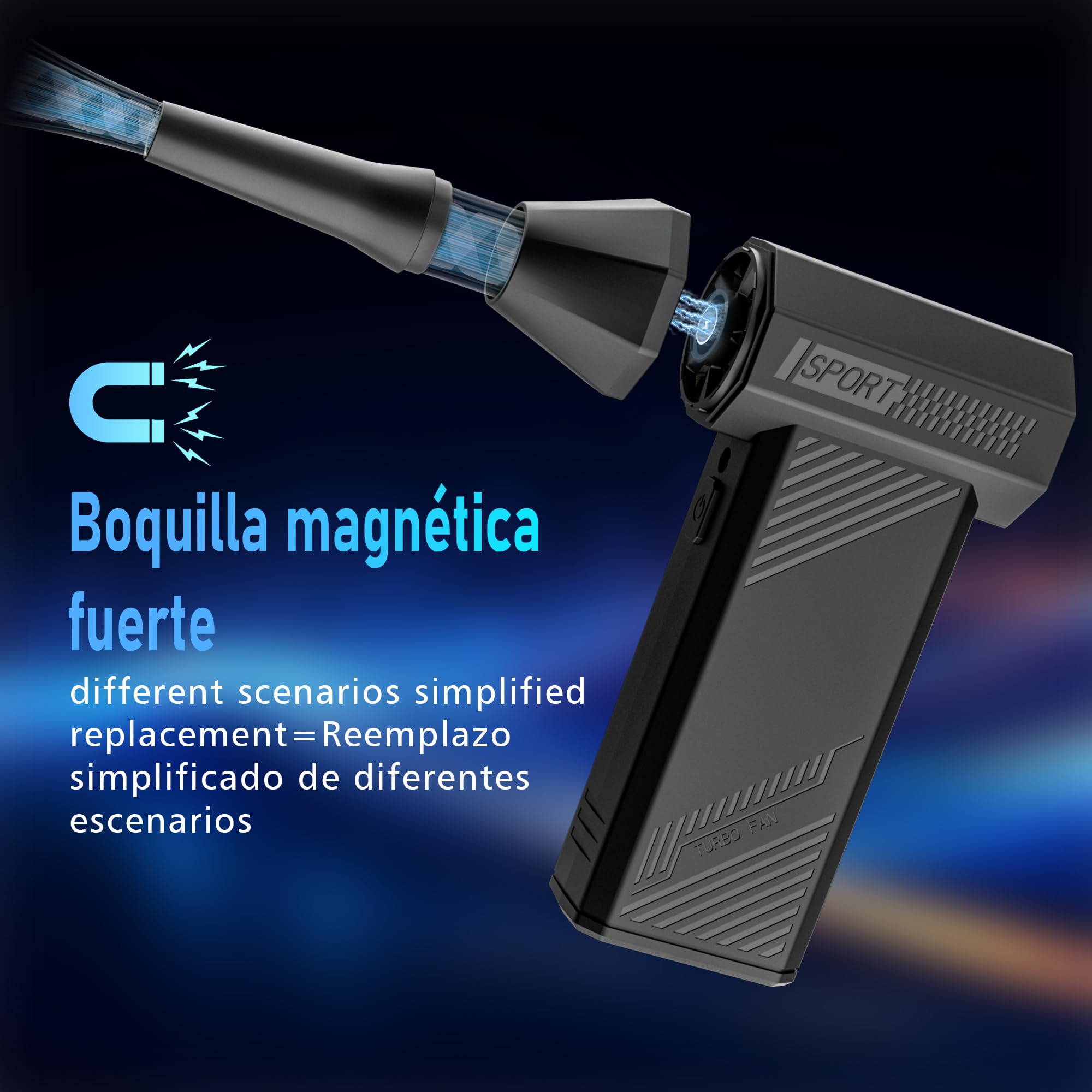 MJY 180000Rpm 85m/s 230g Soplador de polvo eléctrico, Aire comprimido 7600 mAh batería de 4 marchas ajustable con linterna LED para coche de coche, PC, Dispositivos electrónicos juego de limpieza para