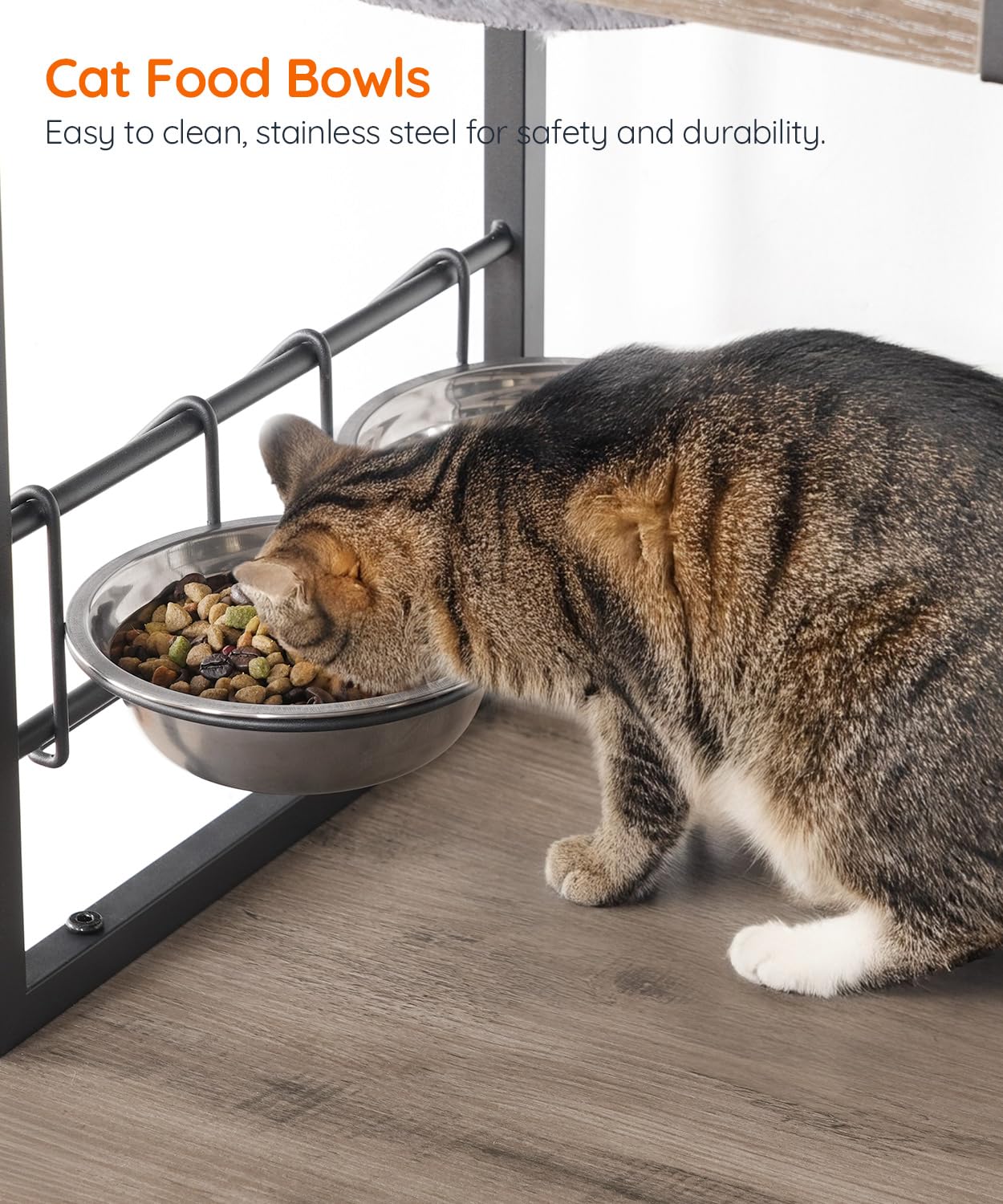 HOOBRO Cat Tree with Litter Box Enclosure, 58.7" H Cat Tower with Hidden Litter Box Furniture, with Scratching Post, Step, Hammock, Multifunctional Pet Furniture with Food Bowls, Greige BG30MZ03G1 - image 7