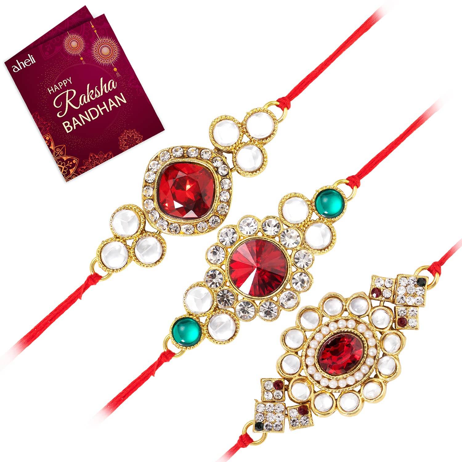 AheliThread Rakhi for Brother Beautiful Kundan Beads Studded Raksha Bandhan Rakhi