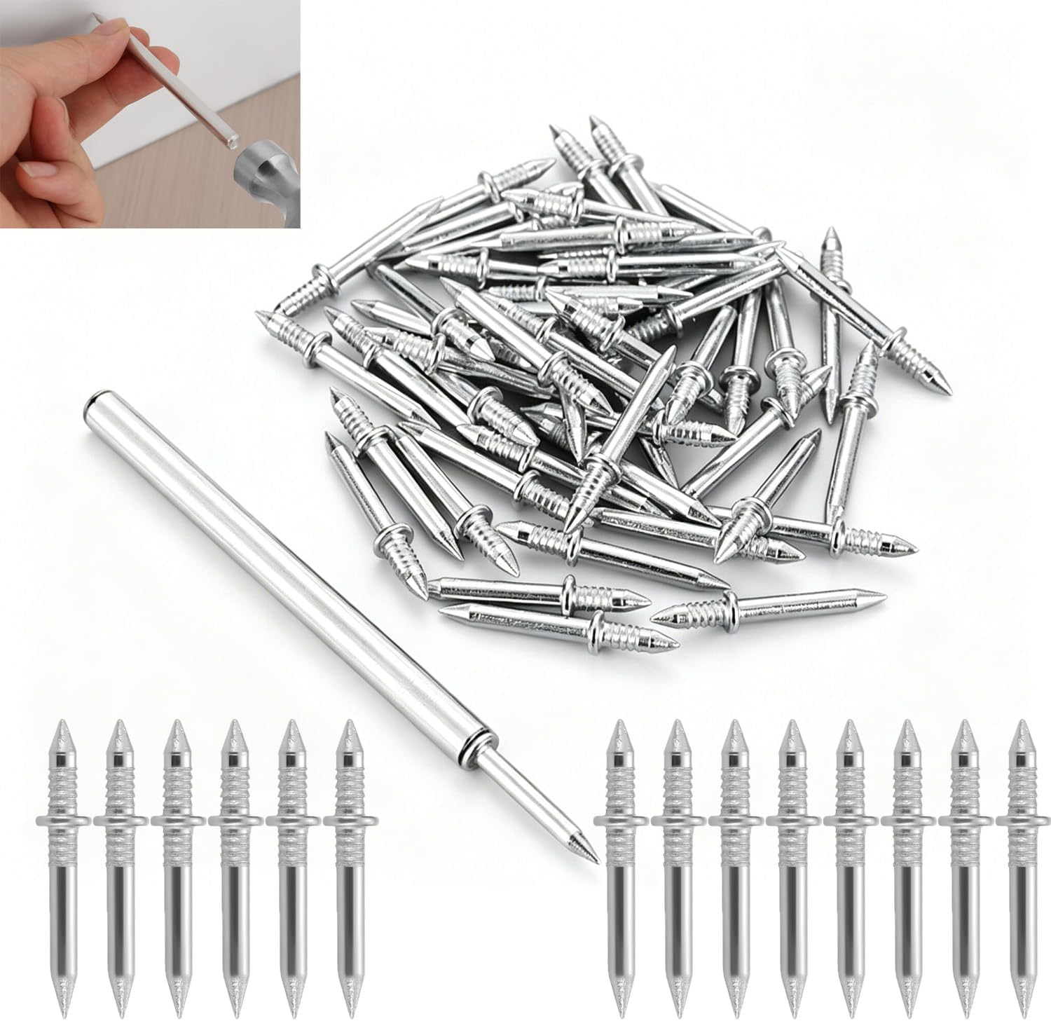 200 Pack Baseboard Nails Wall Mount Double Head Skirting Nails Seamless Invisible Baseboard Screws for Baseboard Installation Wooden Steps Skirting Board Door Solid Wood Trim Window Frame