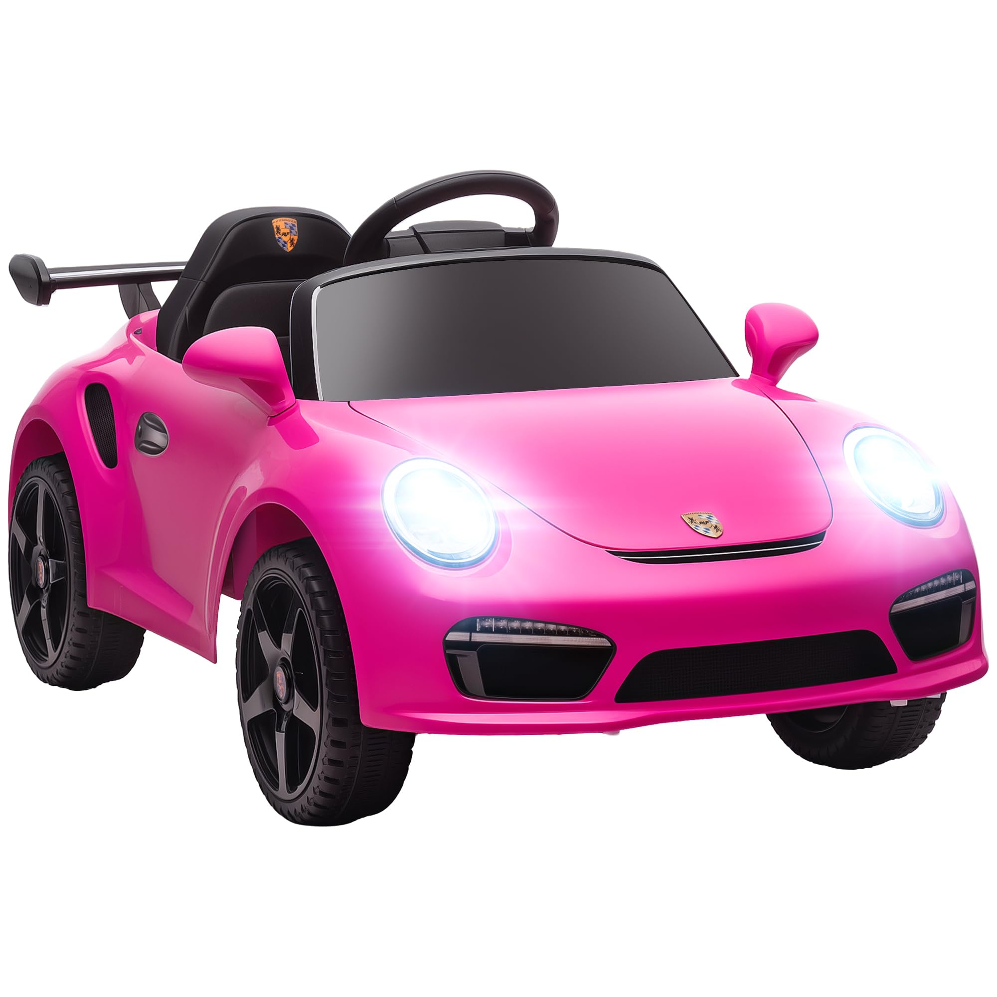 AIYAPLAY Coche Eléctrico para Niños con Licencia RUF CTR 3 Clubsport, Coche de Batería 12V, con Mando a Distancia 2,4 G, Motor Doble, Música Inalámbrica, Bocina, Ruedas Auxiliares y Faros LED, Rosa