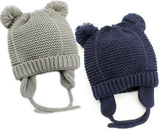 Baby Beanie Earflaps Hat - Infant Toddler Girls Boys Soft Warm Knit Hat Kids Winter Hat with Fleece Lining