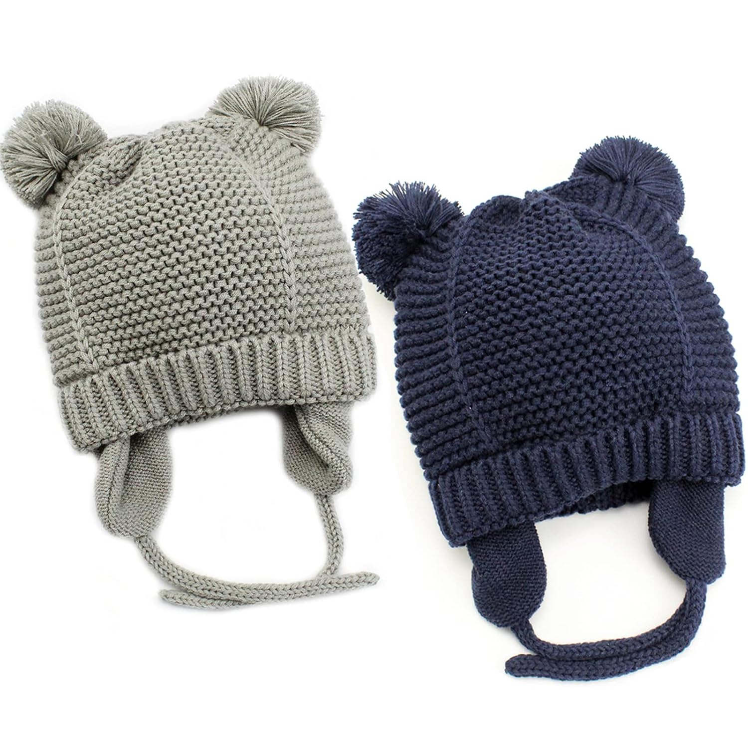 Exemaba Baby Beanie Earflaps Hat - Infant Toddler Girls Boys Soft Warm Knit Hat Kids Winter Hat with
