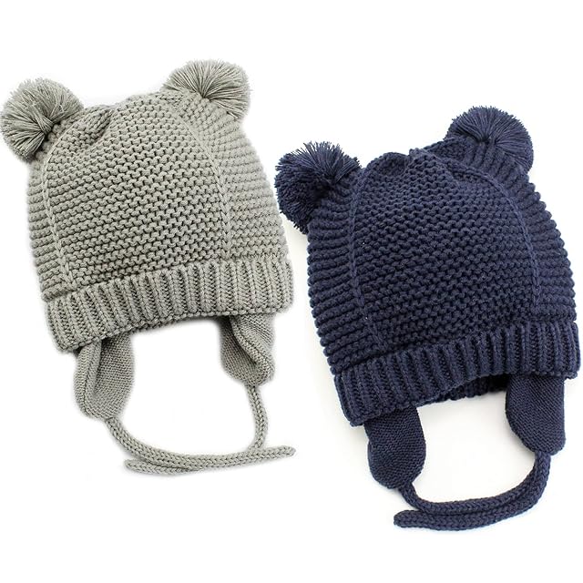 Exemaba Baby Beanie Earflaps Hat - Infant Toddler Girls Boys Soft Warm Knit Hat Kids Winter Hat with