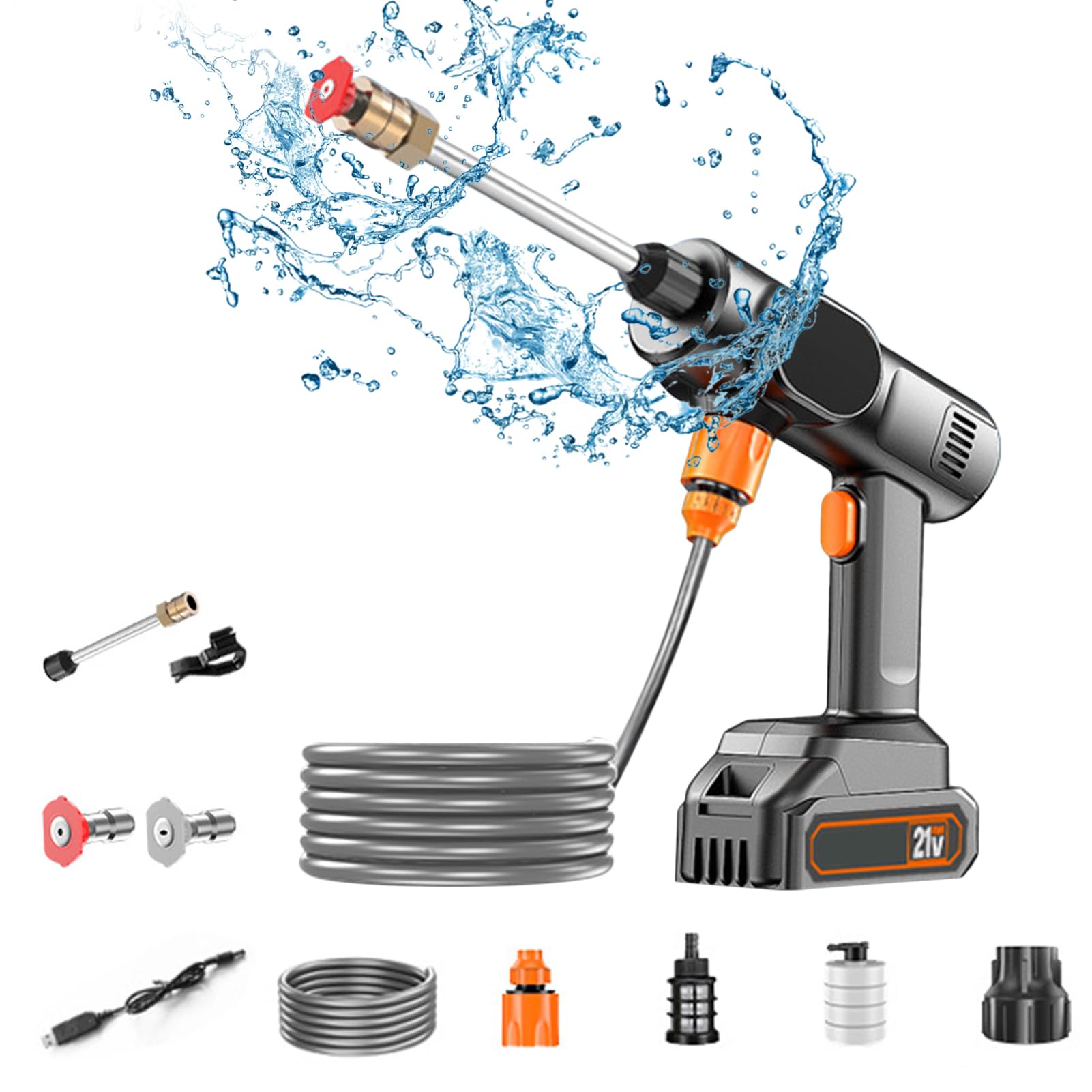 Hidrolimpiadora Máquina de Limpieza Sin Cable 21V | Máquina De Riego Para Jardín Para Coche Jardín Entrada De Vehículos Terraza Patio Traspatio Industrial Comercial