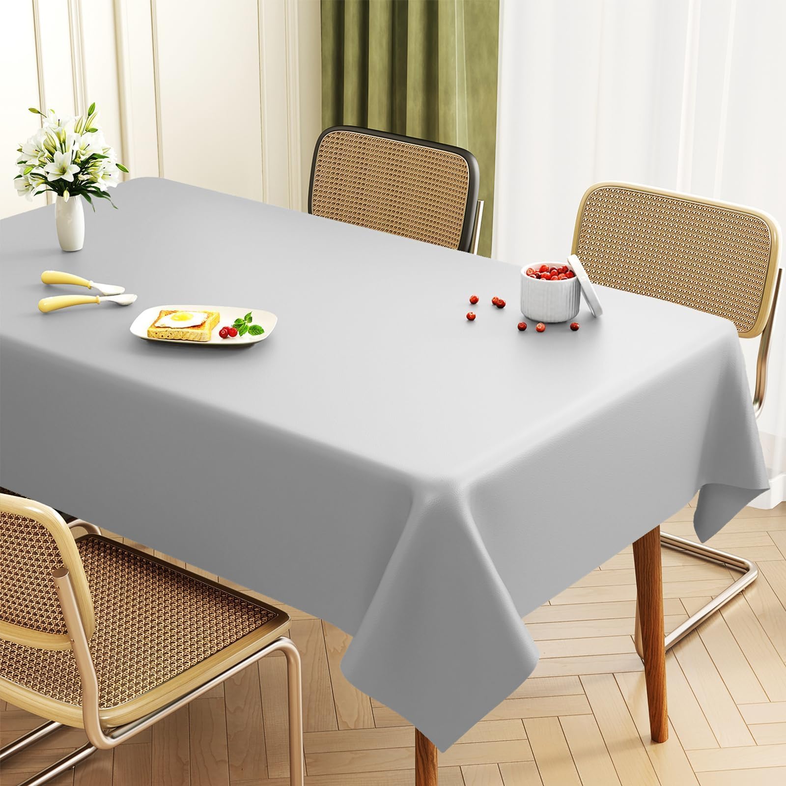 Uniclife Plastic Table Cloth Rectangle Tablecloth, 140 × 180 cm, Waterproof Oil Proof Stain Resistant Gray Table Cloth, Wrinkle Resistant Picnic Table Cover, Plastic Tablecloth for Party Wedding