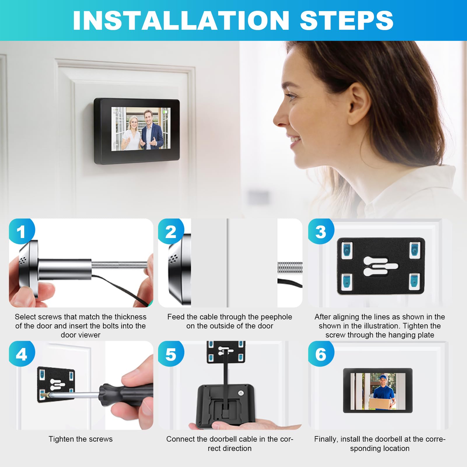 Visionneuse Porte Numérique 4,3 Pouces Caméra Sonnette Vidéo écran Couleur TFT 1MP étanche