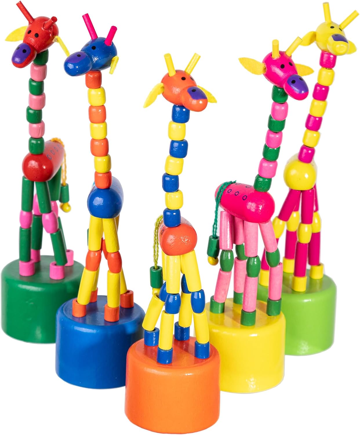 Finger Puppets, Wooden Cute Colorful Cartoon Puppets, Swing Dancing Body Collapsing Desktop Toys,Party Favors,Easter Basket Stuffers for Kids Toddlers (5 Giraffes)