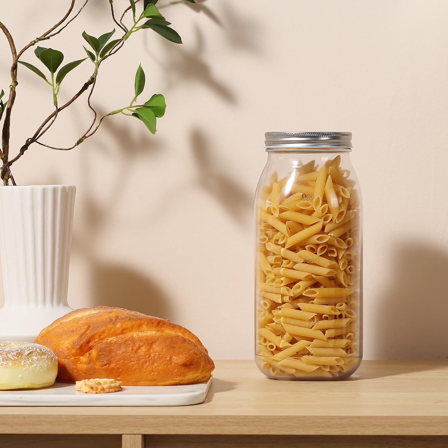 Confezione da 4 barattoli in plastica argentata da 1,8 l, apertura larga con coperchio, barattoli grandi da 1,8 litri, barattoli per alimenti
