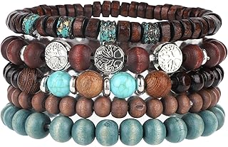 5pcs Life Tree Beaded Bracelets for Women, Multilayer Boho Bracelets Stackable Handmade Wood &