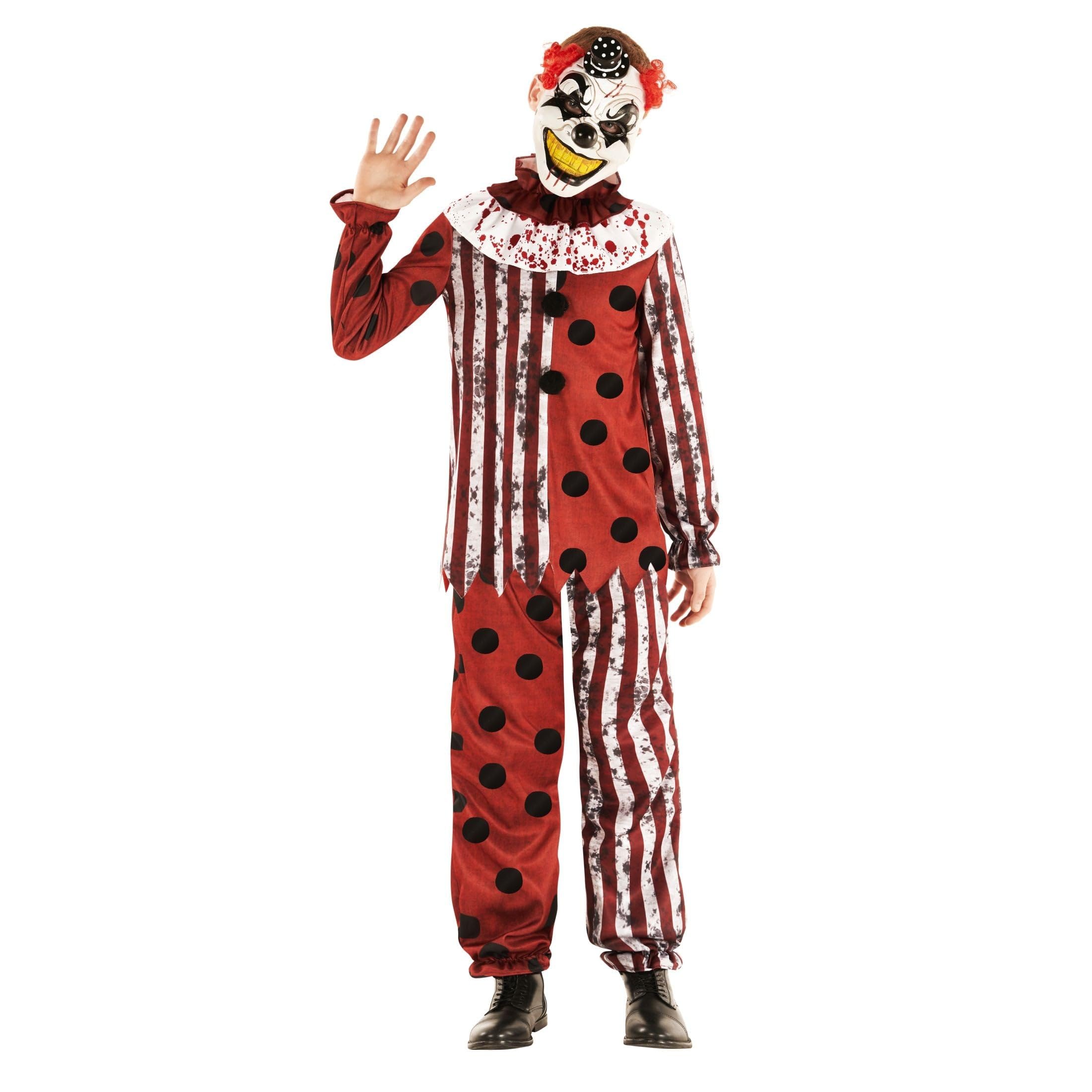 Morph Clown Kostüme für Kinder, Halloween Kostüm Kinder Clown, Horrorclownkostüm Kinder, Kinder Kostüm Clown, Clown Kostüm Jungen in 5 Größen (3-4 Jahre, S, M, L, XL)