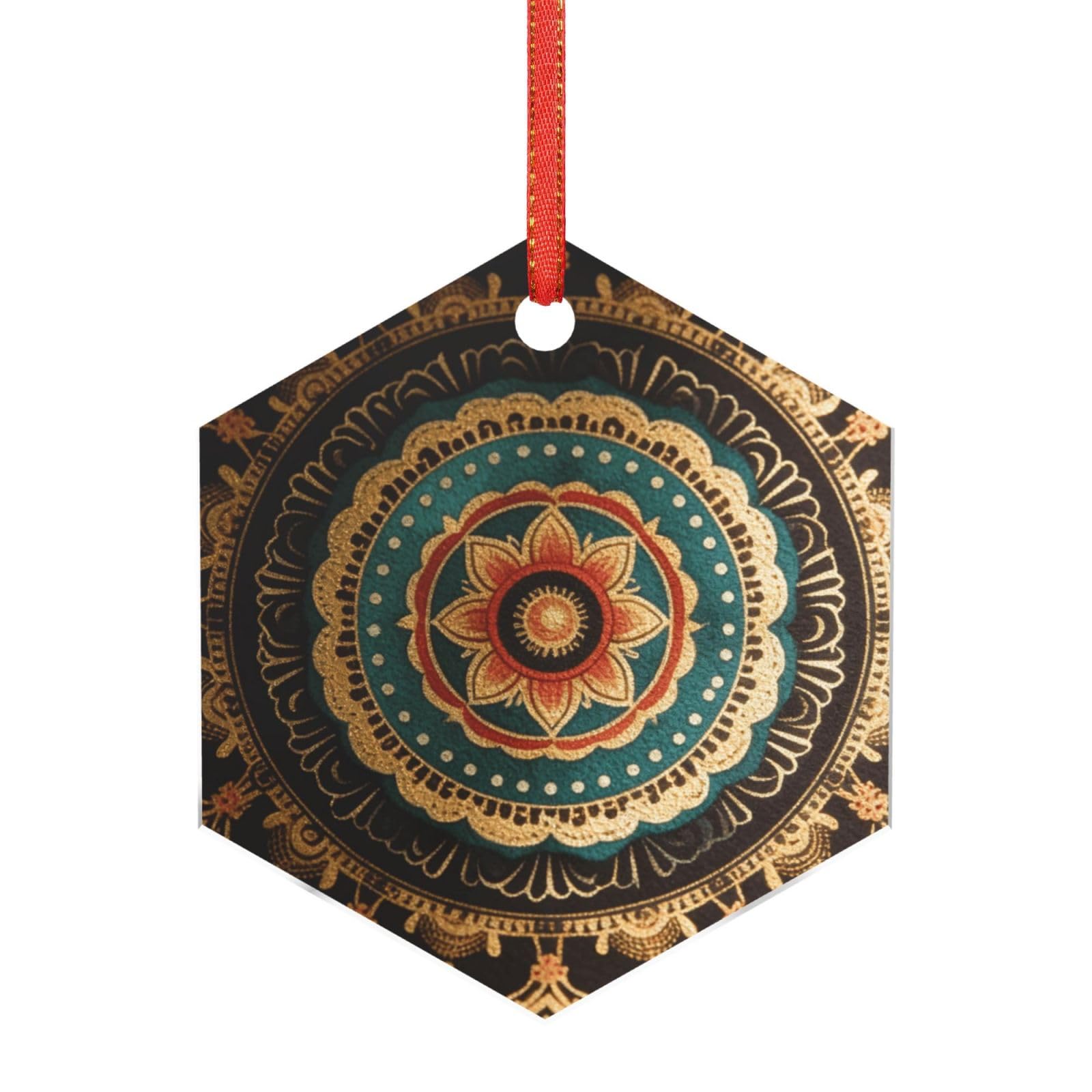 Hjkjkkj Hexagon Acrylic Ornament Christmas Tree Decoration Clear Round Pendant With Red Ribbon Mandala Christmas Ornaments Indoor Outdoor Hanging Acrylic Pendants For Xmas Party Decor