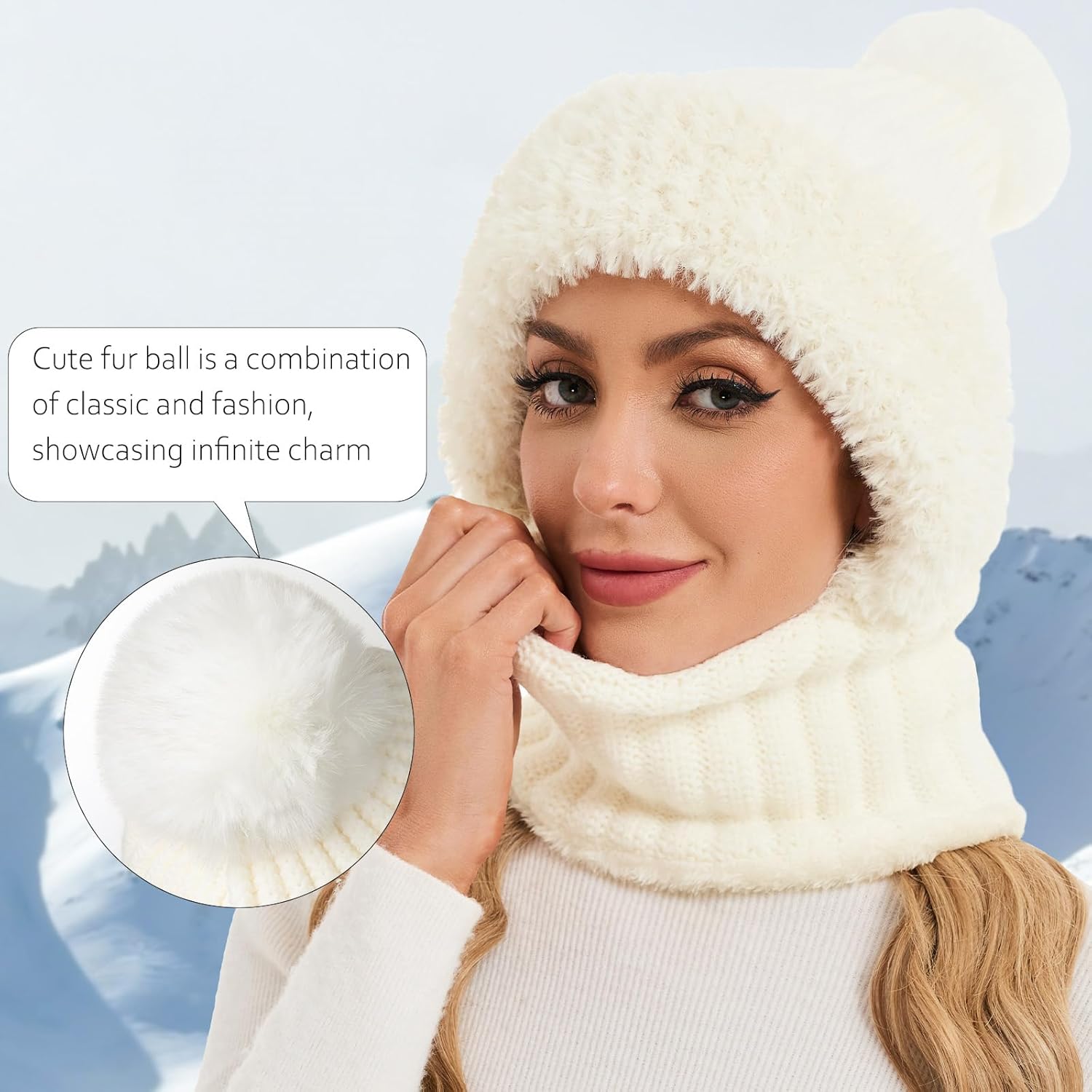 Sumolux 3 in 1 Beanie Hats for Women Fleece Lined Scarf and Mask Outdoors Windproof Knitted Ski Mask Set - Image 3