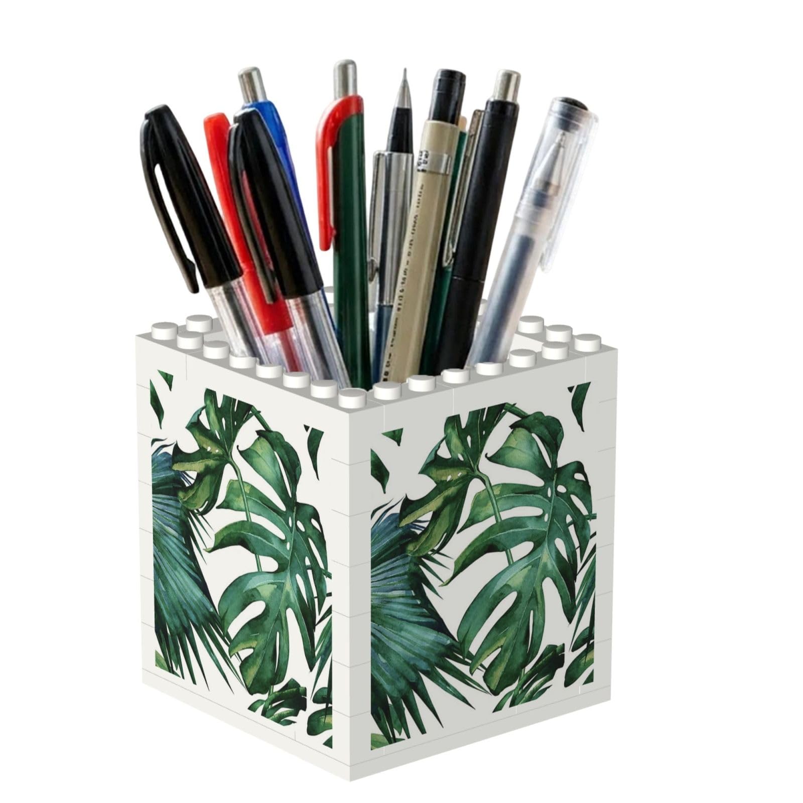 Poadnly Flourishing Palm Leaves, Pen Pot Pencil Holder for Office Home School, Compact Desk Organiser for Office Stationery