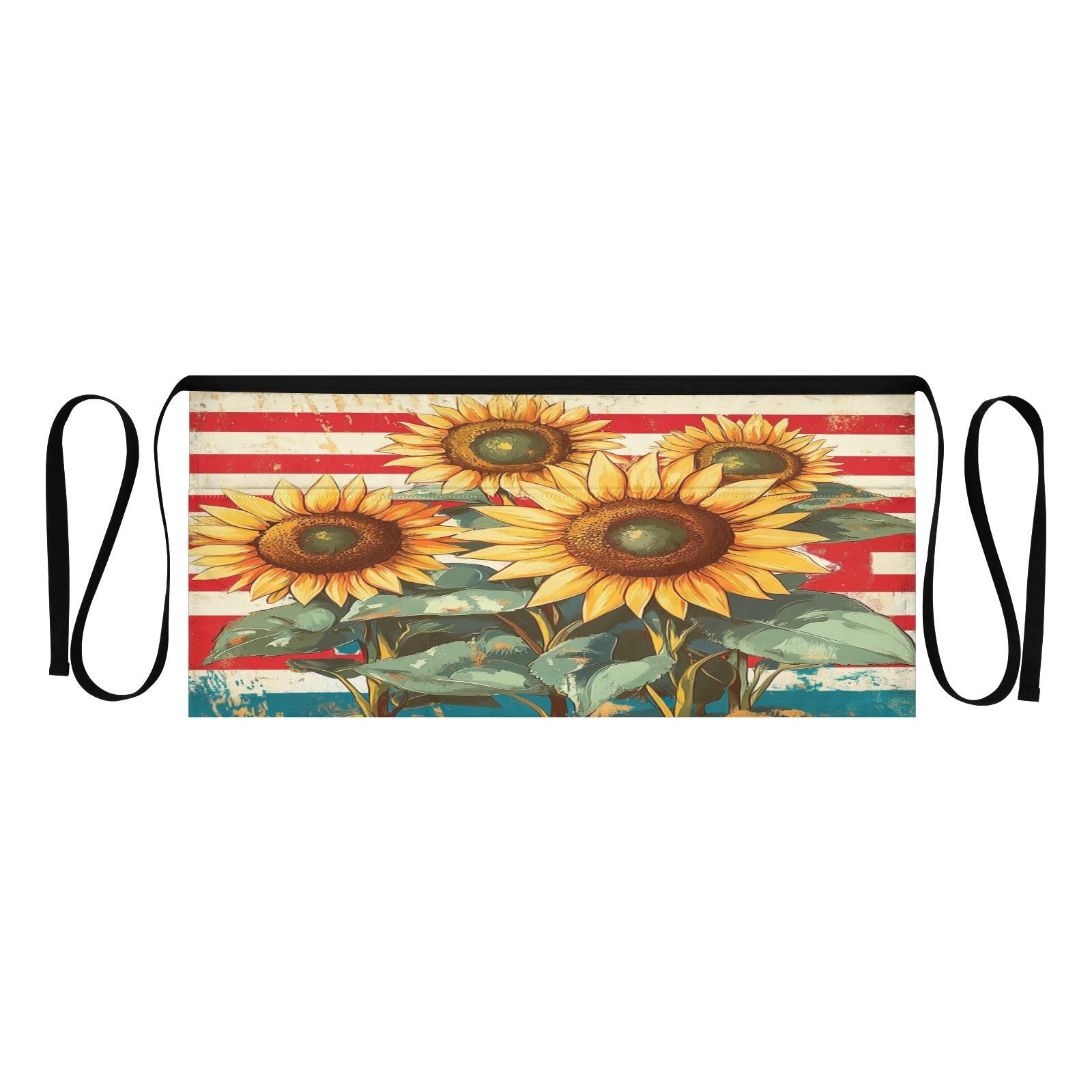 Kigai Flag Sunflowers Server Aprons for Men Women Water & Oil Resistant Waitress Waiter Waist Apron with 3 Pockets