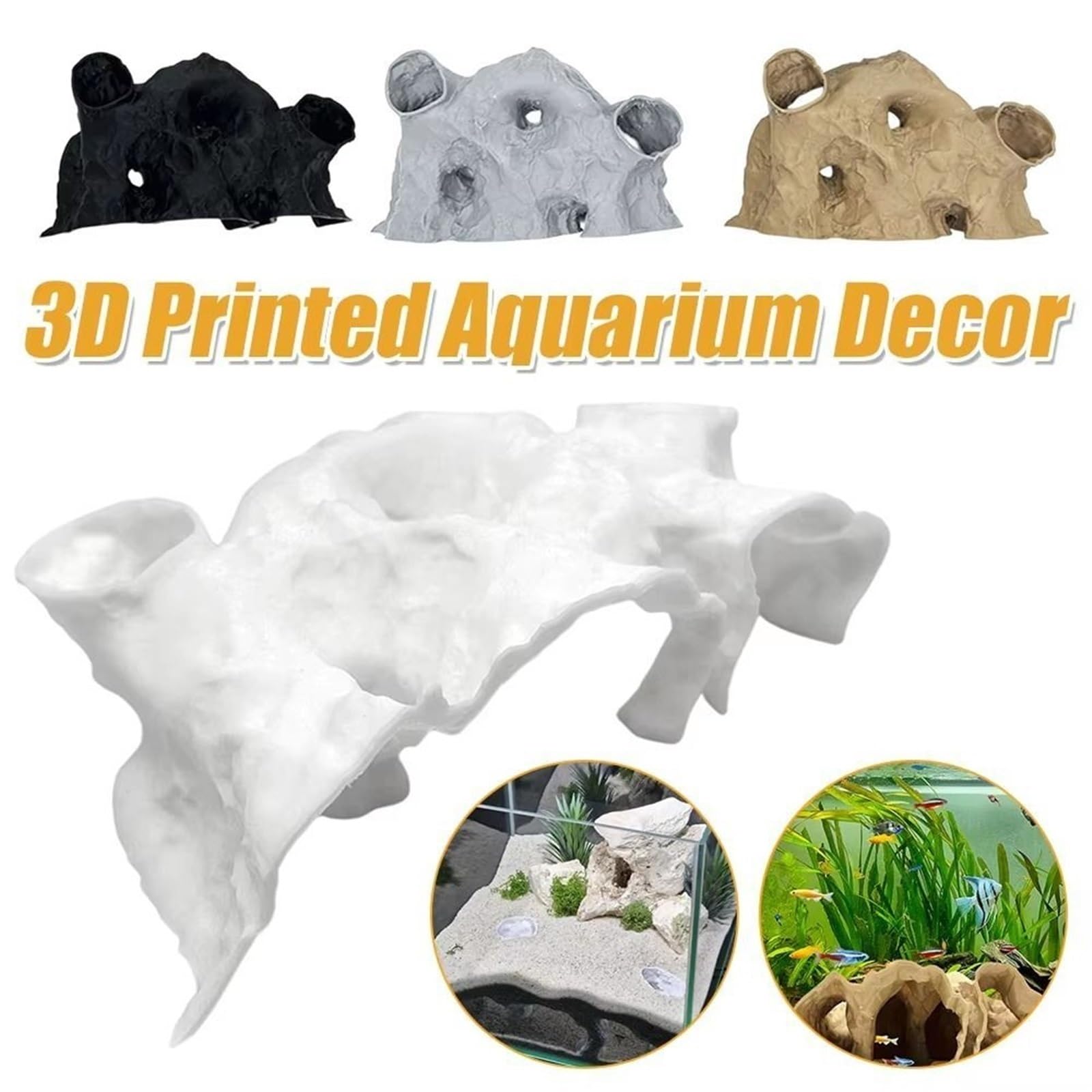 Decorazione Acquario Tunnel Divertente stampa 3D Tunnel di ghiaia Grotta Riposo Alimentazione sicura Allevamento Nido pesci for il tempo libero Decorazione acquario(Black,25cm)