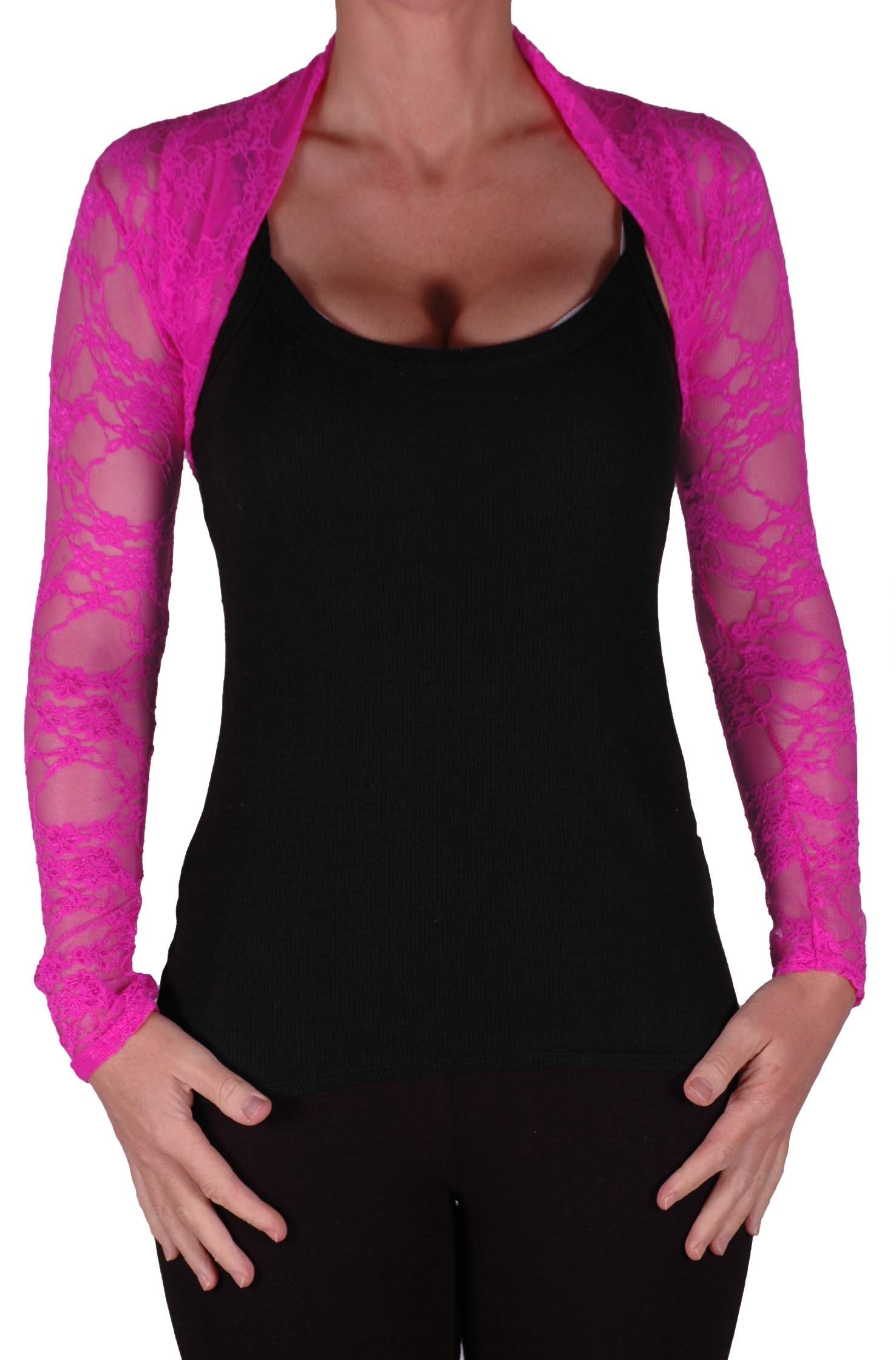 Eye Catch EyeCatchClothing - Mystique Fitted Evening Bolero Lace Shrug One Size Magenta