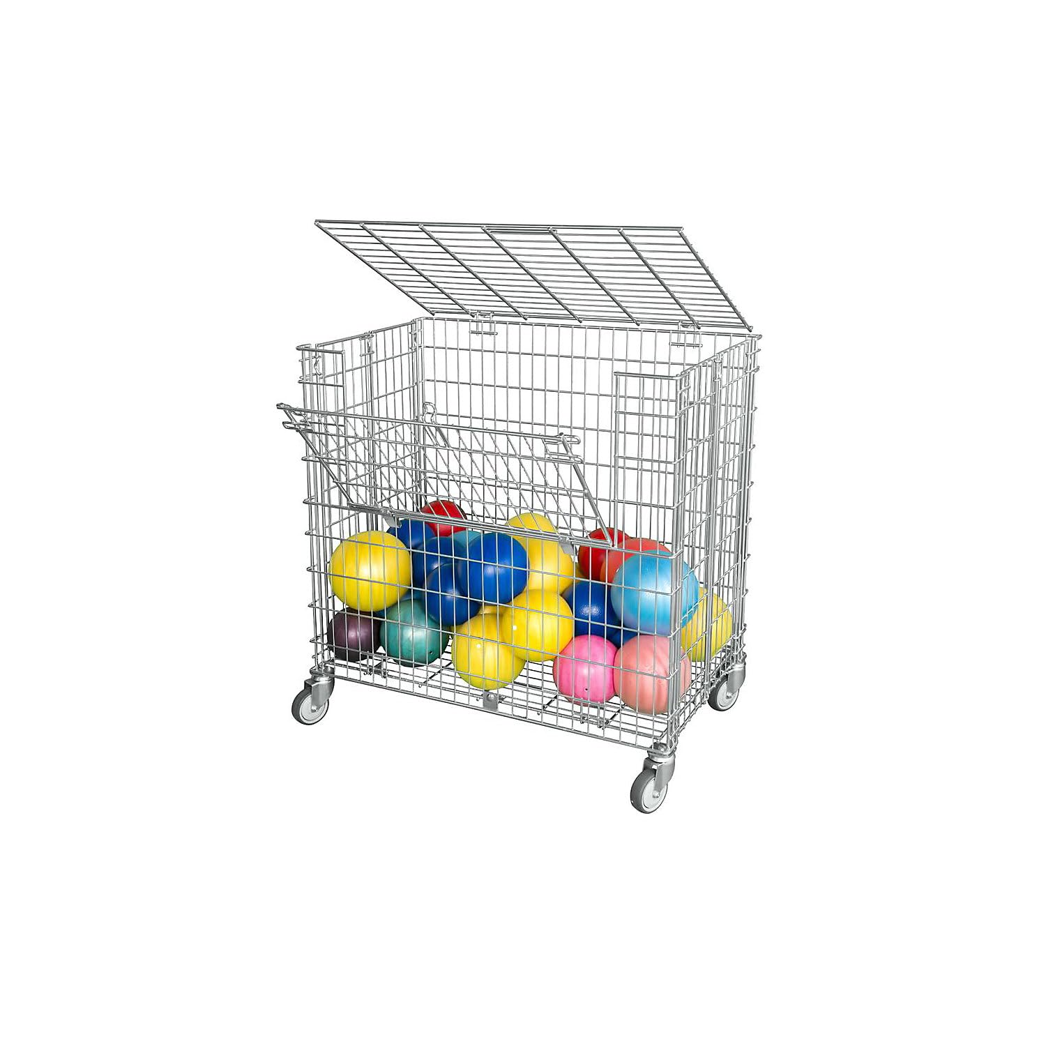 Gitterwagen abschließbar | 150KG Tragkraft | 2 Ladeklappen 4 Lenkrollen | Vielseitig einsetzbar als Ballwagen, Gitterbox für Sportgeräte und Bälle | robuster Lagerwagen 585x950x870mm