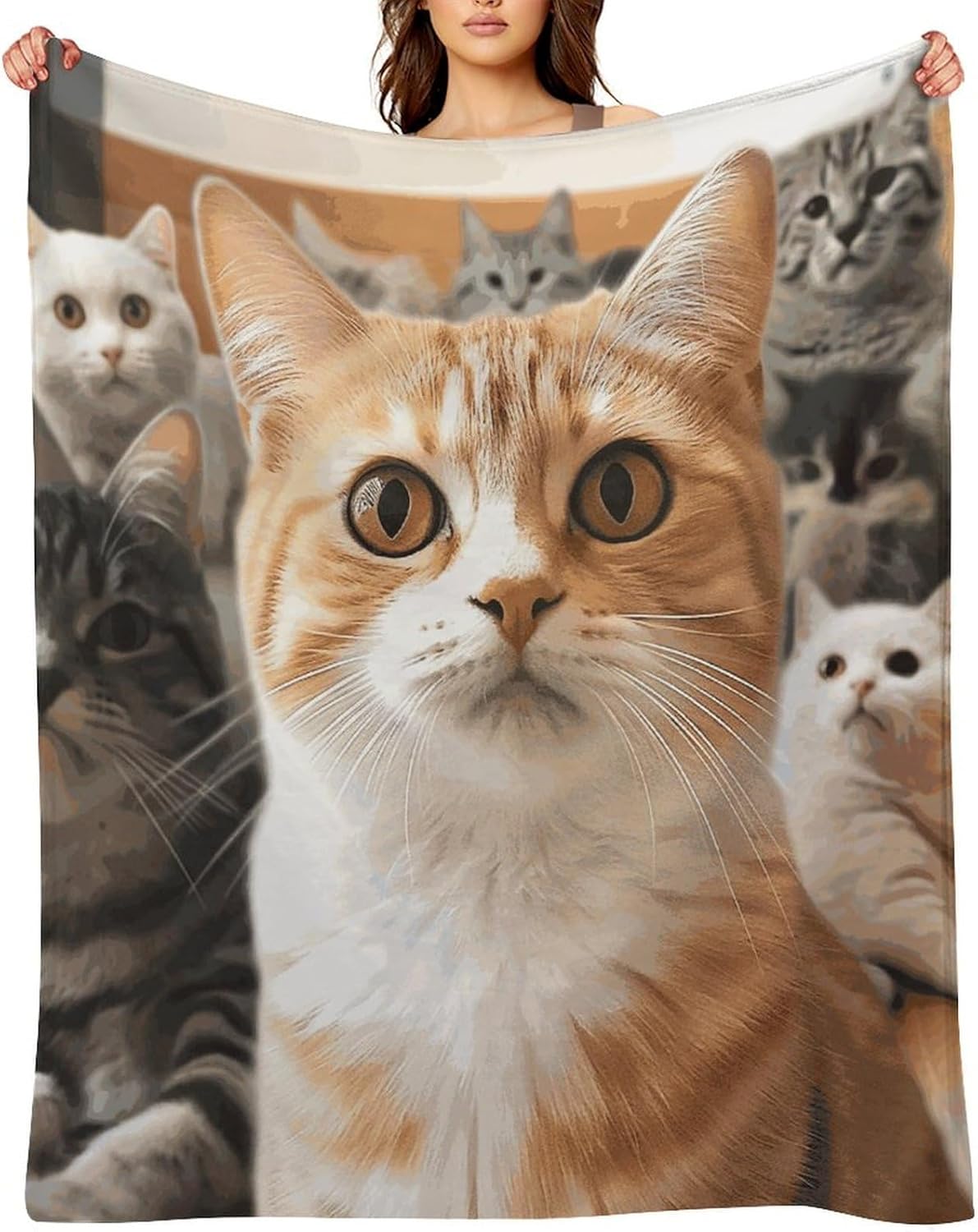 Funny Pet Cat Blanket Super Soft Warm Flannel Throw Blankets Lightweight Breathable Bath Towel Cozy Luxury Blanket for Couch Home Decor Tapestry for Travel Camping