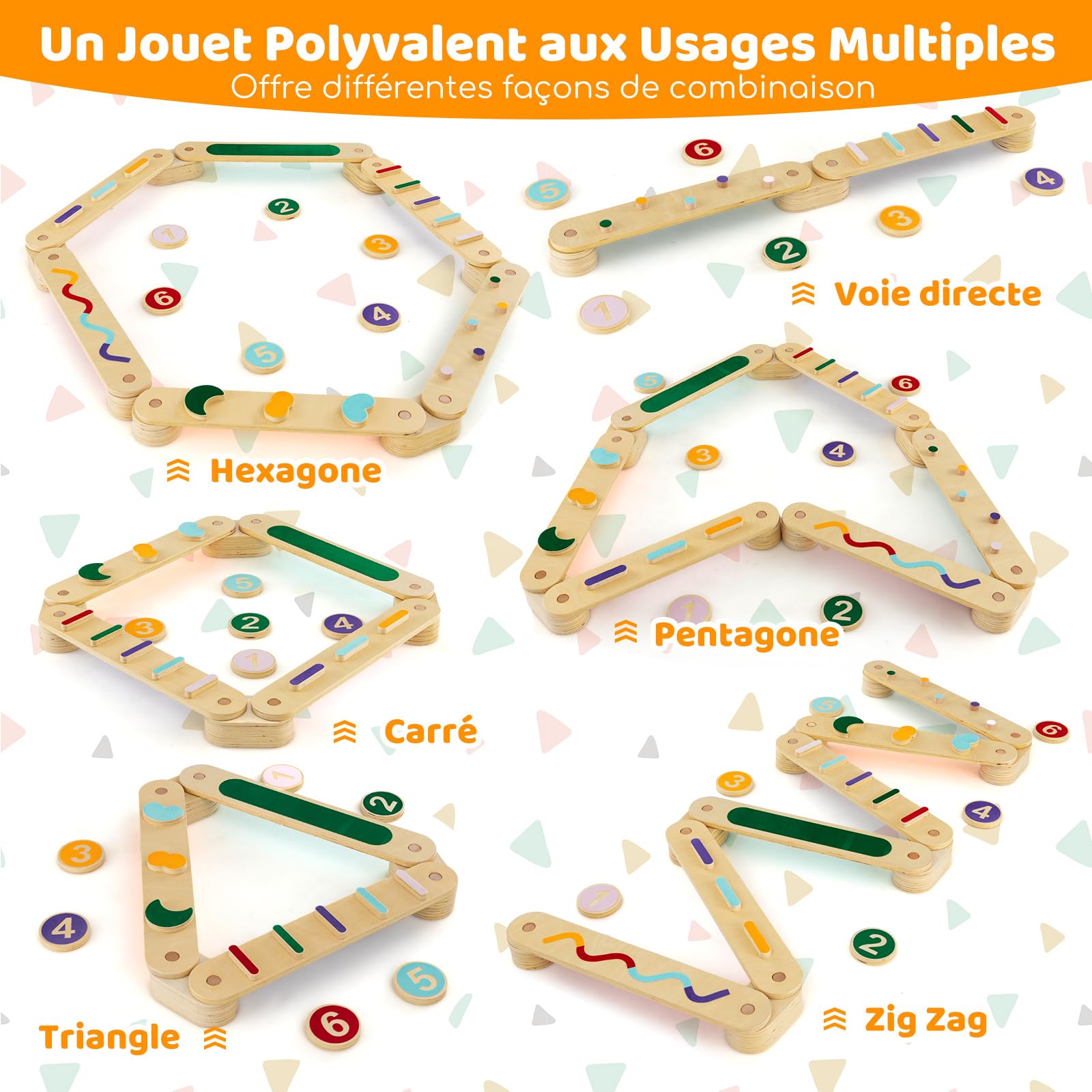 COSTWAY Poutre d'équilibre en Bois Enfant avec Pierres d'obstacle Colorées, Jouets Montessori d'entraînement d'équilibre avec Design Double Face, Charge 60kg pour Tout-petits de 1 An+