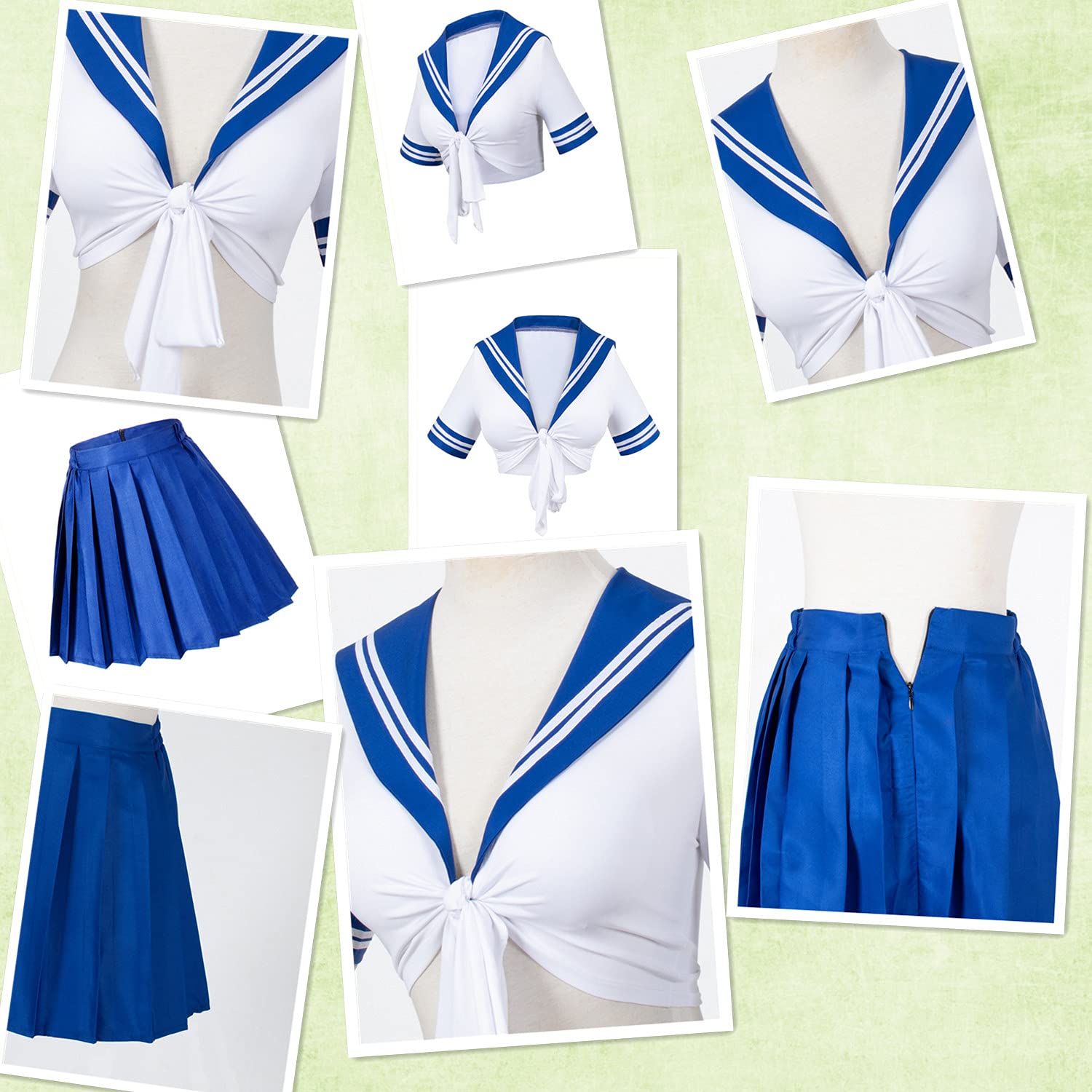 Japanese Anime Schoolgirl Classic Sailor JK Harajuku Crop Top Tie up Pleated Skirt Uniform Seifuku Socks Bow Set