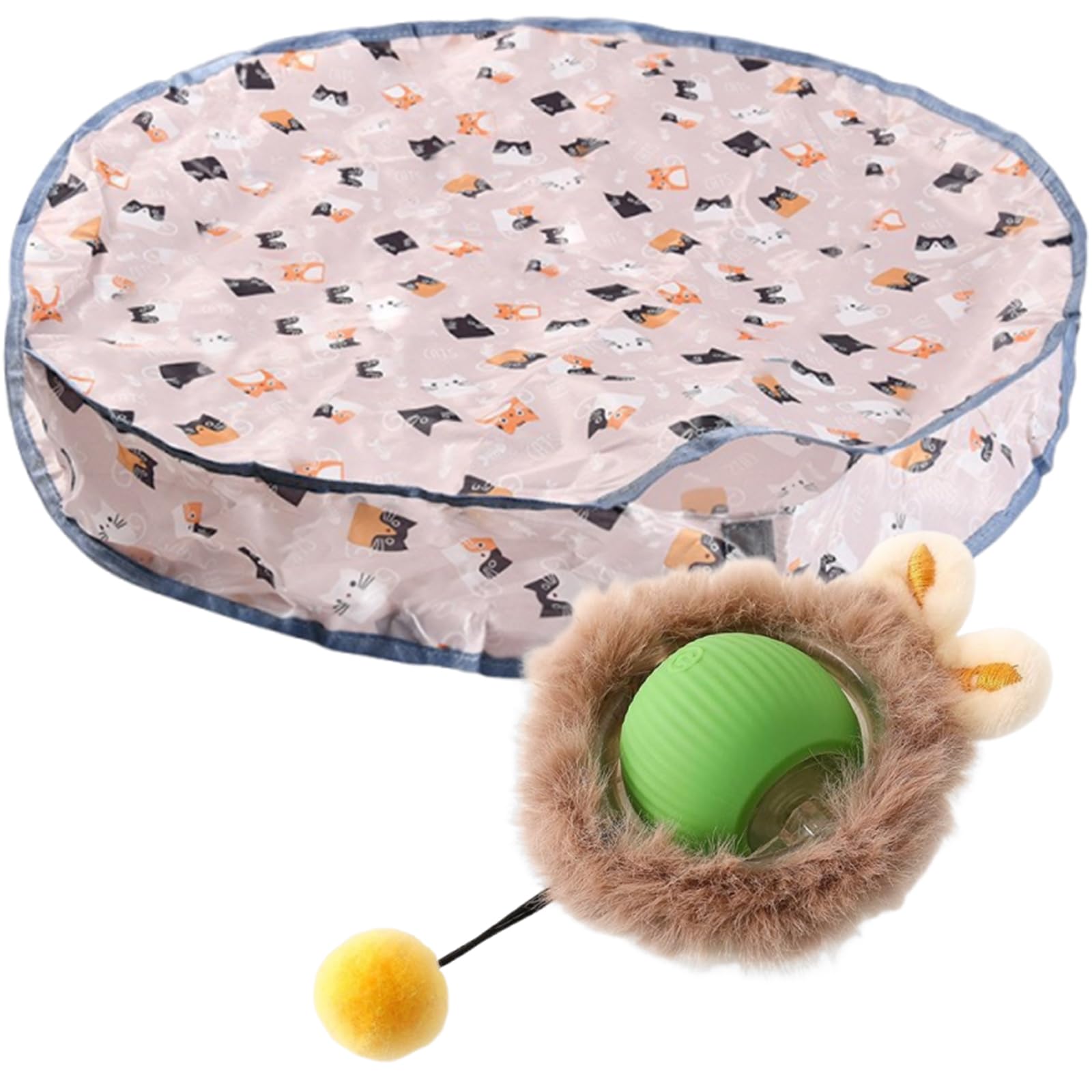 Jazuaiao Automatic Motion Activated Cats Toy Ball with Play Mats Hide and Seeks Kittens Toy for Stimulating Felines Double Layer Covers Cats