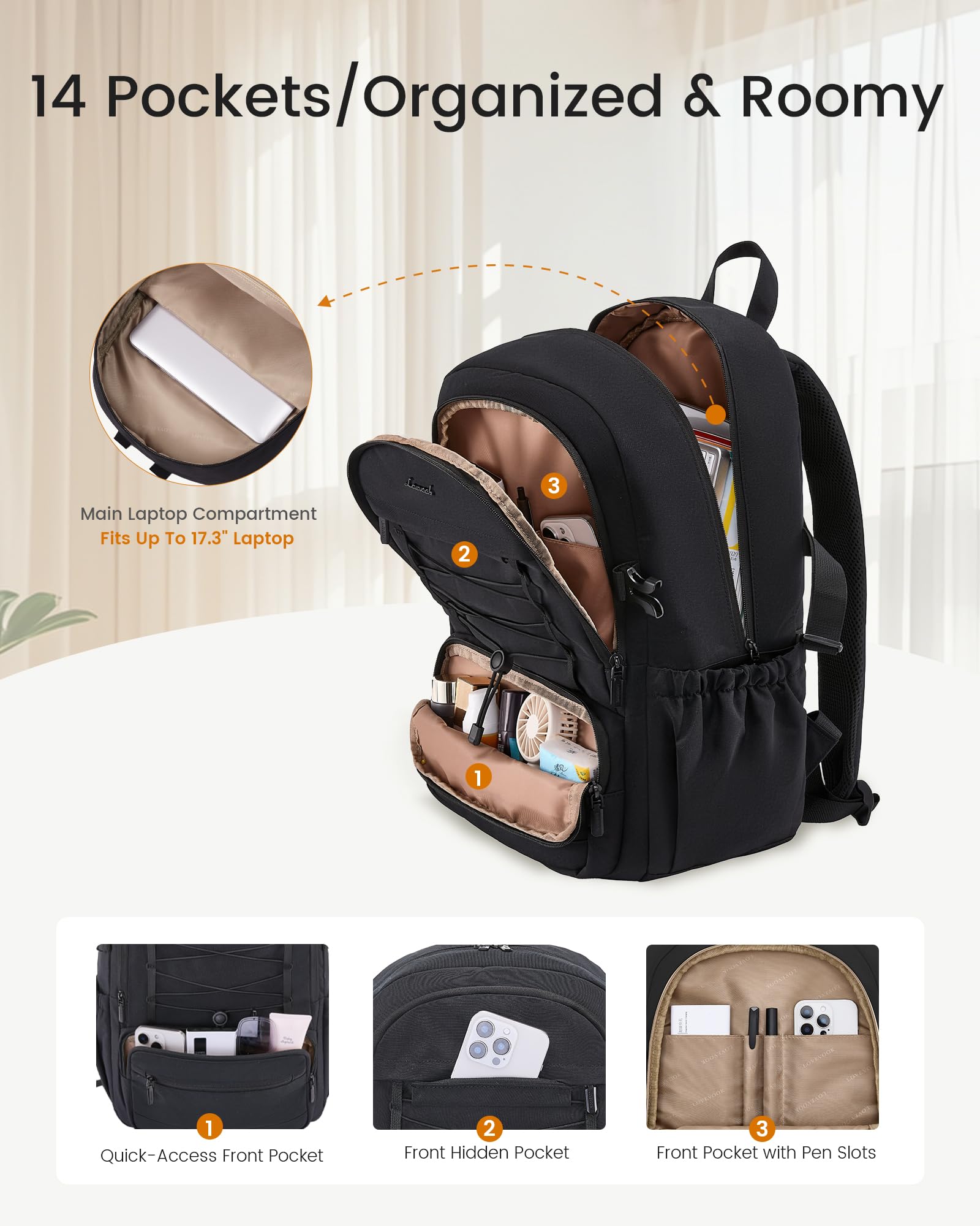 LOVEVOOK Laptop Rucksack Damen, 17,3 Zoll Schulrucksack Teenager Mädchen Schultasche Wasserdicht Travel Backpack Women Uni School Bag Fashion City Tagesrucksack Arbeitsrucksack für Reise Schule Work