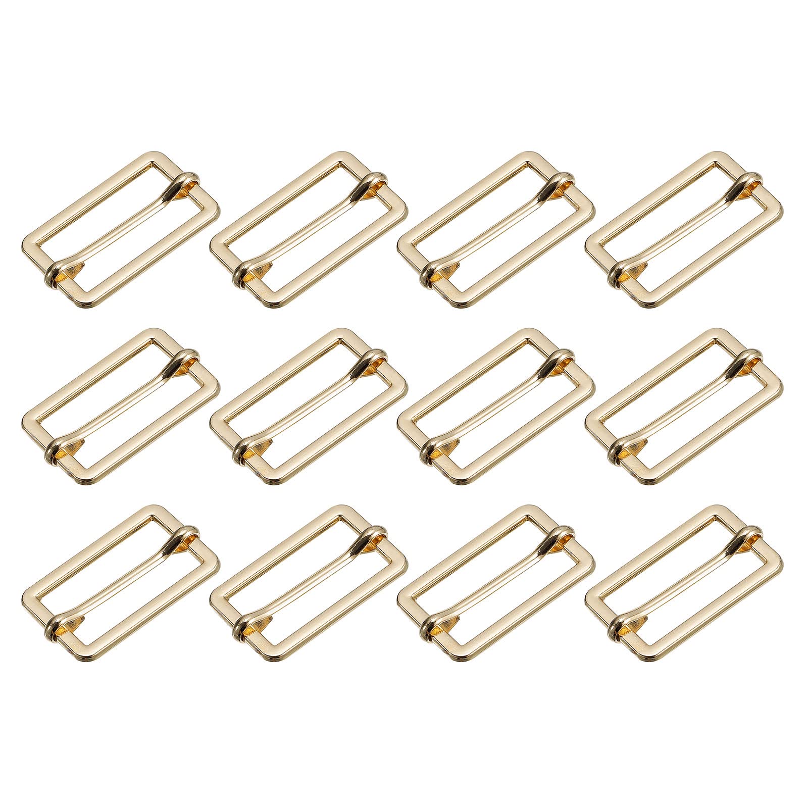 sourcing map Slides Buckles, 12pcs 50x17x2.3mm Metal Rectangle Adjuster Triglides Slide Buckle Roller Pin Buckles Slider Strap Adjuster for Belt Bags DIY Accessories, Gold Tone