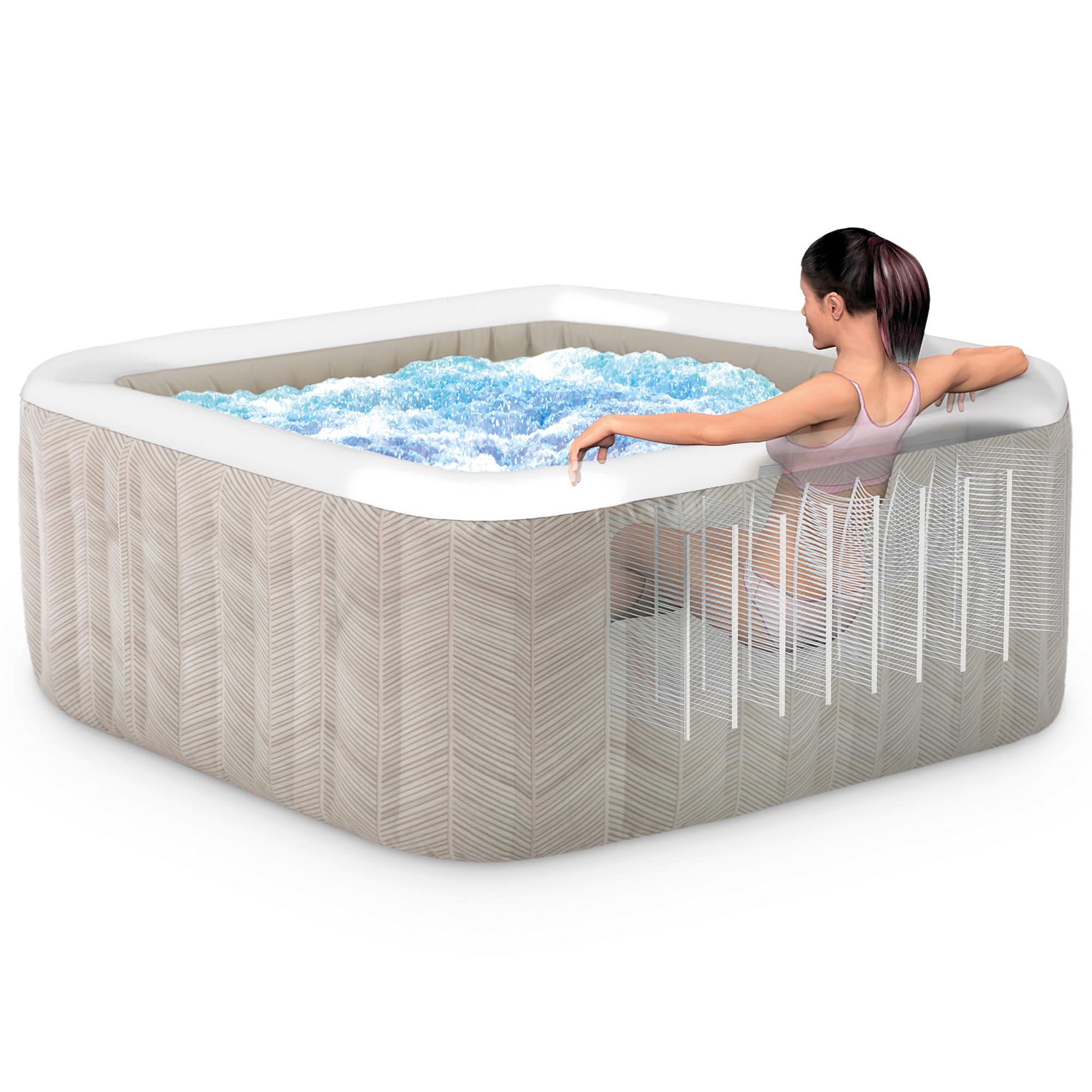 INTEX 28445EH Vasca idromassaggio Portatile Portatile Gonfiabile per 4 Persone PureSpa Deluxe Chevron Deluxe, Include Copertura per Spa a efficienza energetica, App di Controllo Spa, Sistema di Acqua