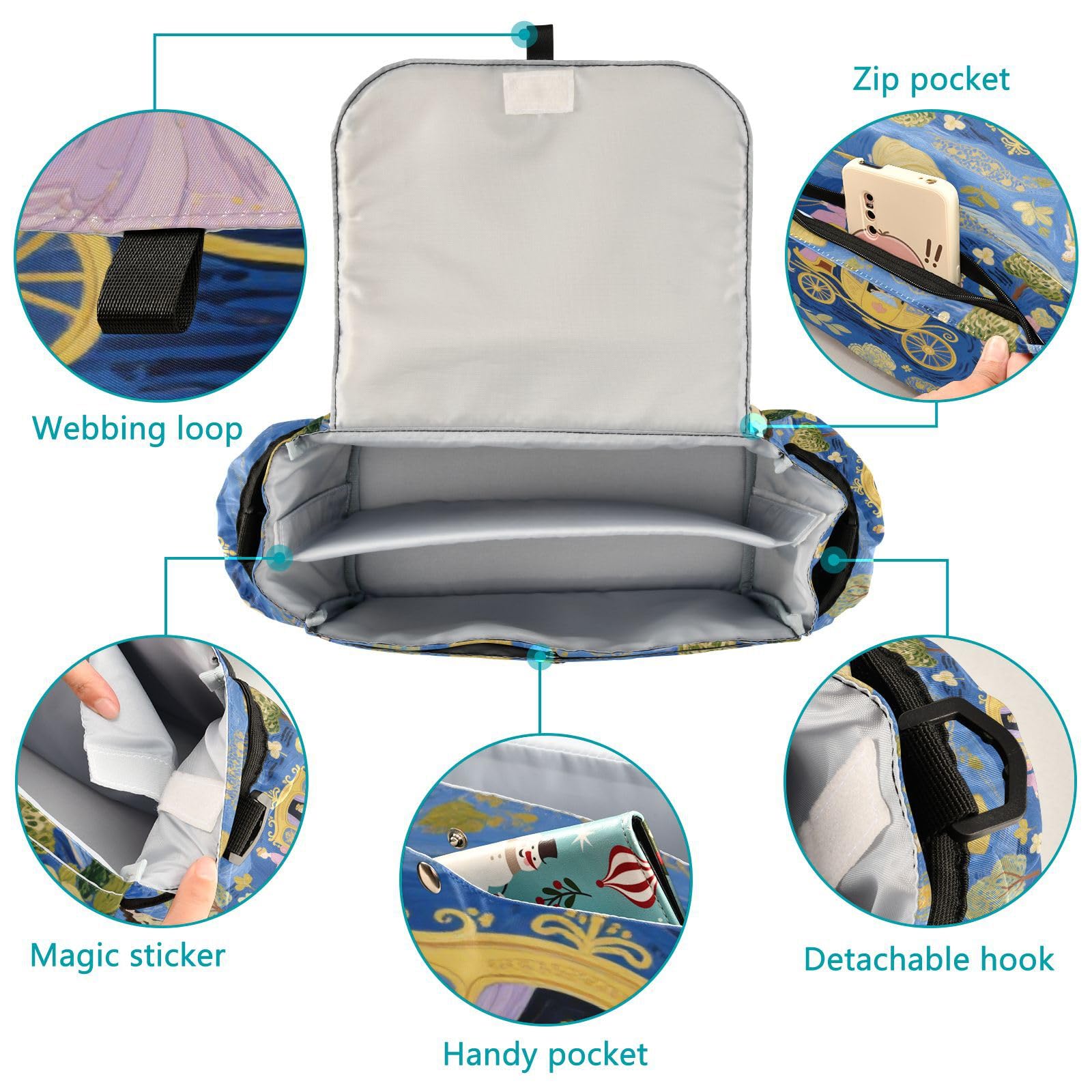 miaozhen Blue Art Painting Princess Carriage bag organizer stroller stroller drink caddy accesorios accesorios para bebé carrito para