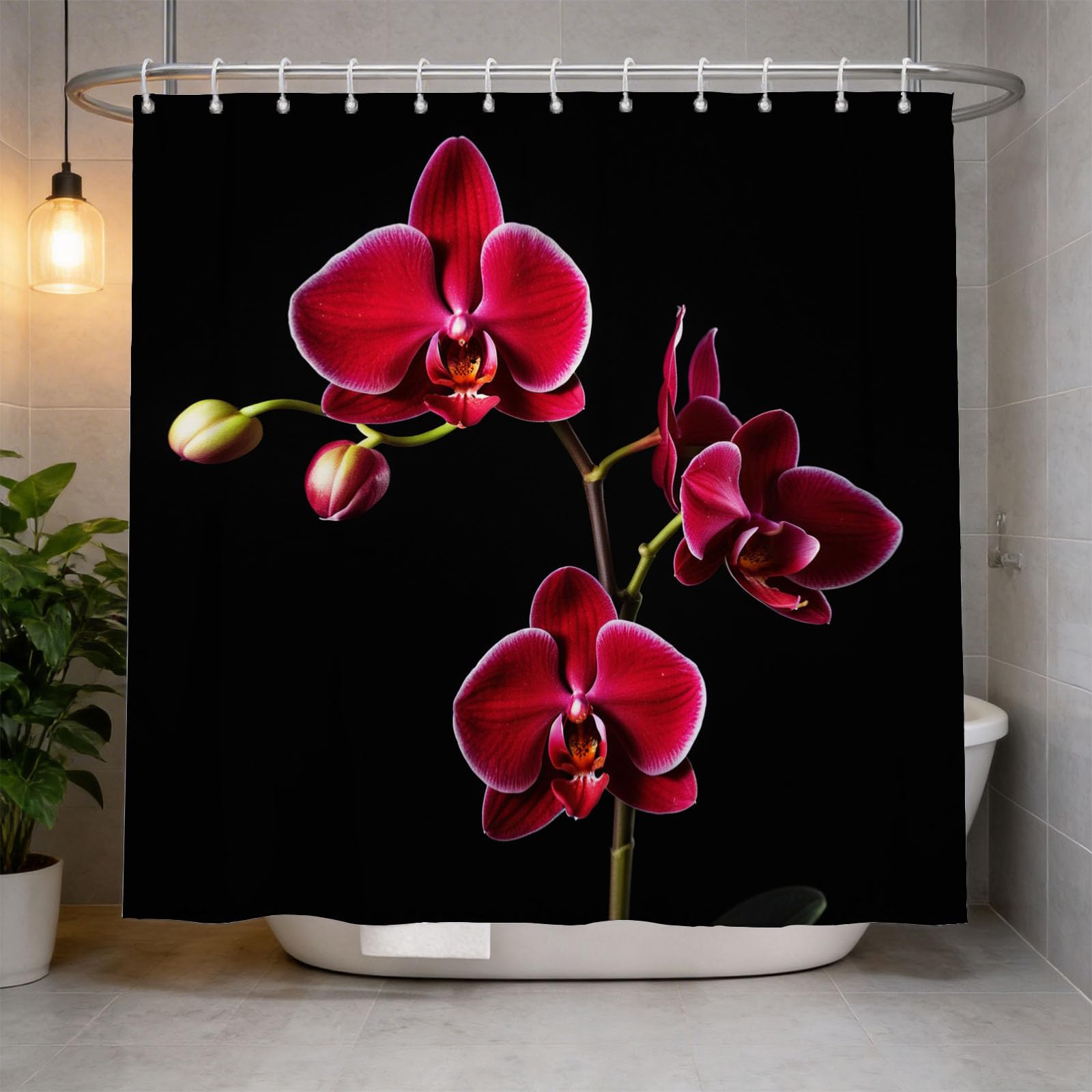 Hongduo 3D Orchid Shower Curtain for Stalls Bathtubs Minimalistic Bathroom Decor Shower Curtain Set Polyester Fabric Waterproof 200x200cm/79X79 Inch with Hooks