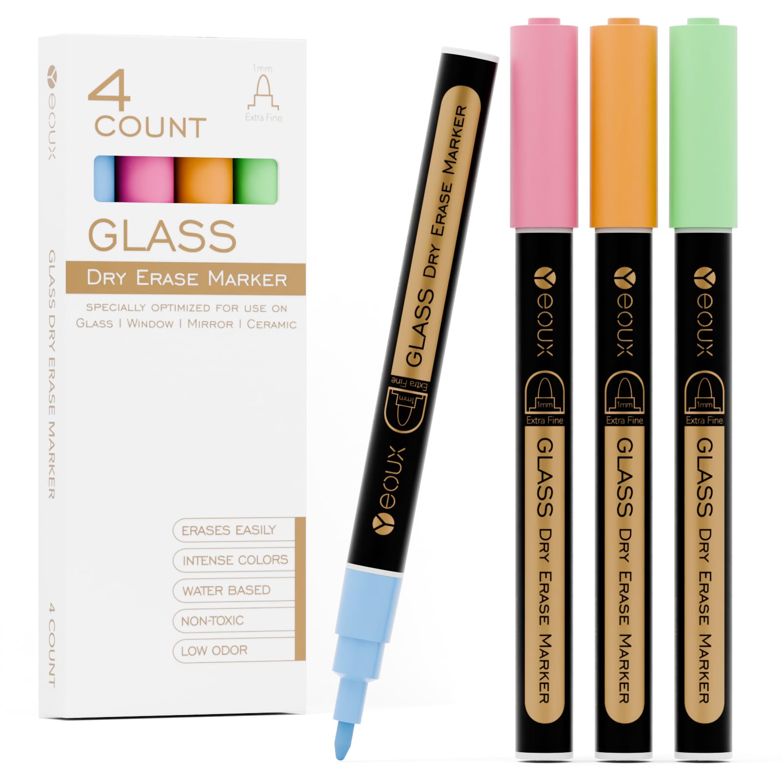 YEOUX Dry Erase Markers for Glass Board Neon Colors No Residue Whiteboard Markers 1mm Ultra-Fine Tip Liquid Chalk