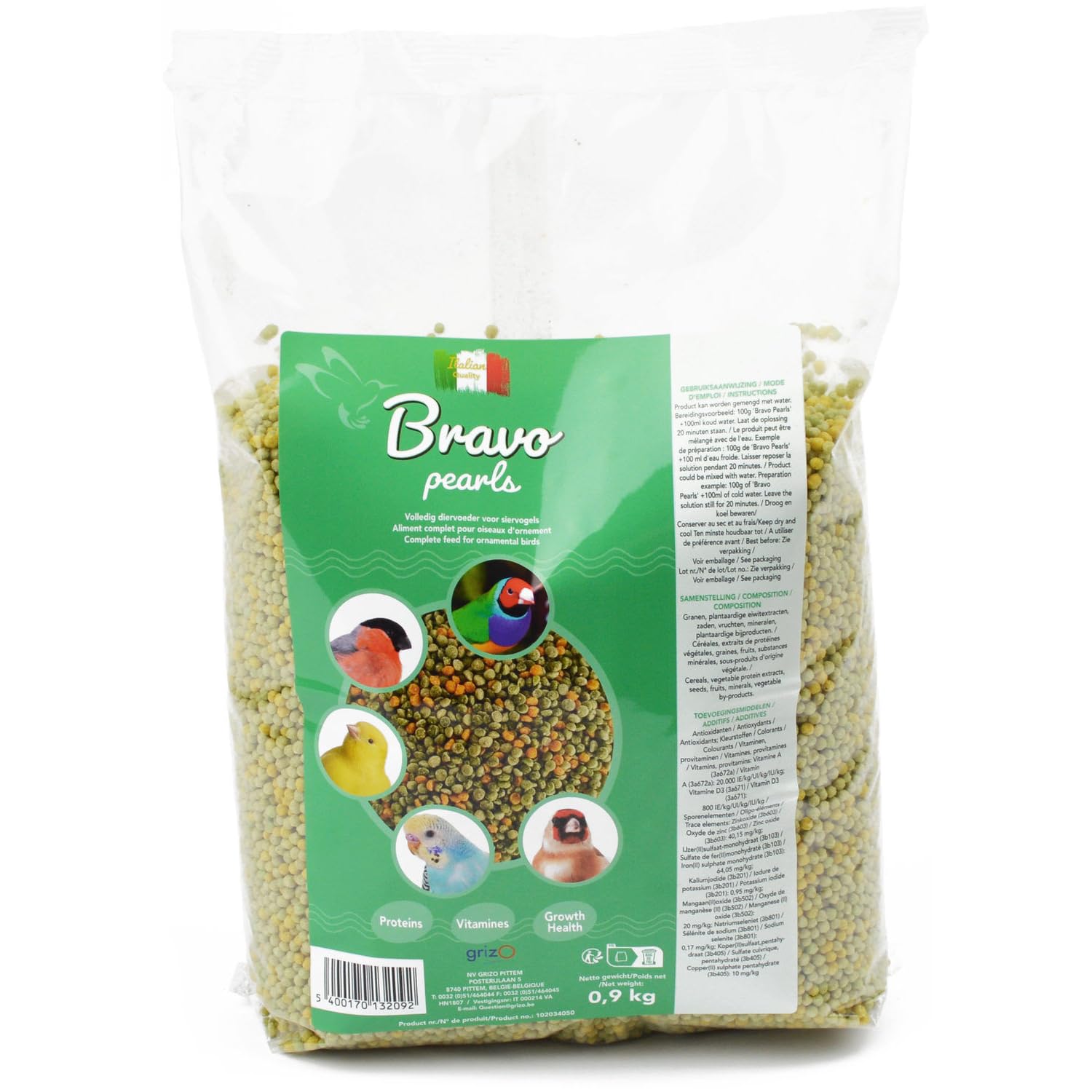 grizO Bird-X Bravo Pearls Small - Replacement for Sprouted Seeds - 18% Protein - Enriched with Vitamins and Minerals 0.9KG